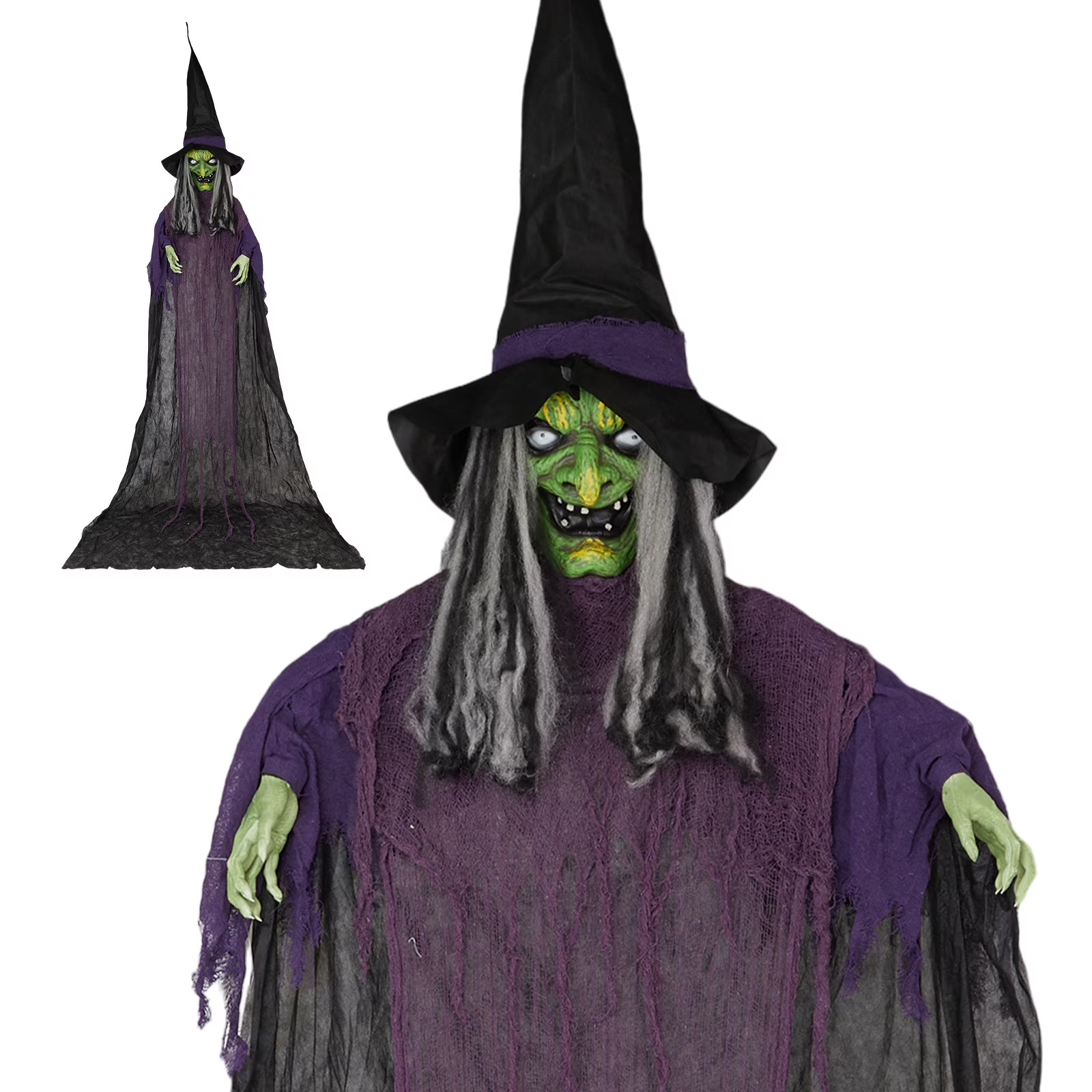 Hanging Witch 11.8 Ft Life Size Talking Green Light up Eyes Halloween Decoration Hanging Witch 11.8 Ft Life Size Talking Green Light up Eyes Halloween Decoration