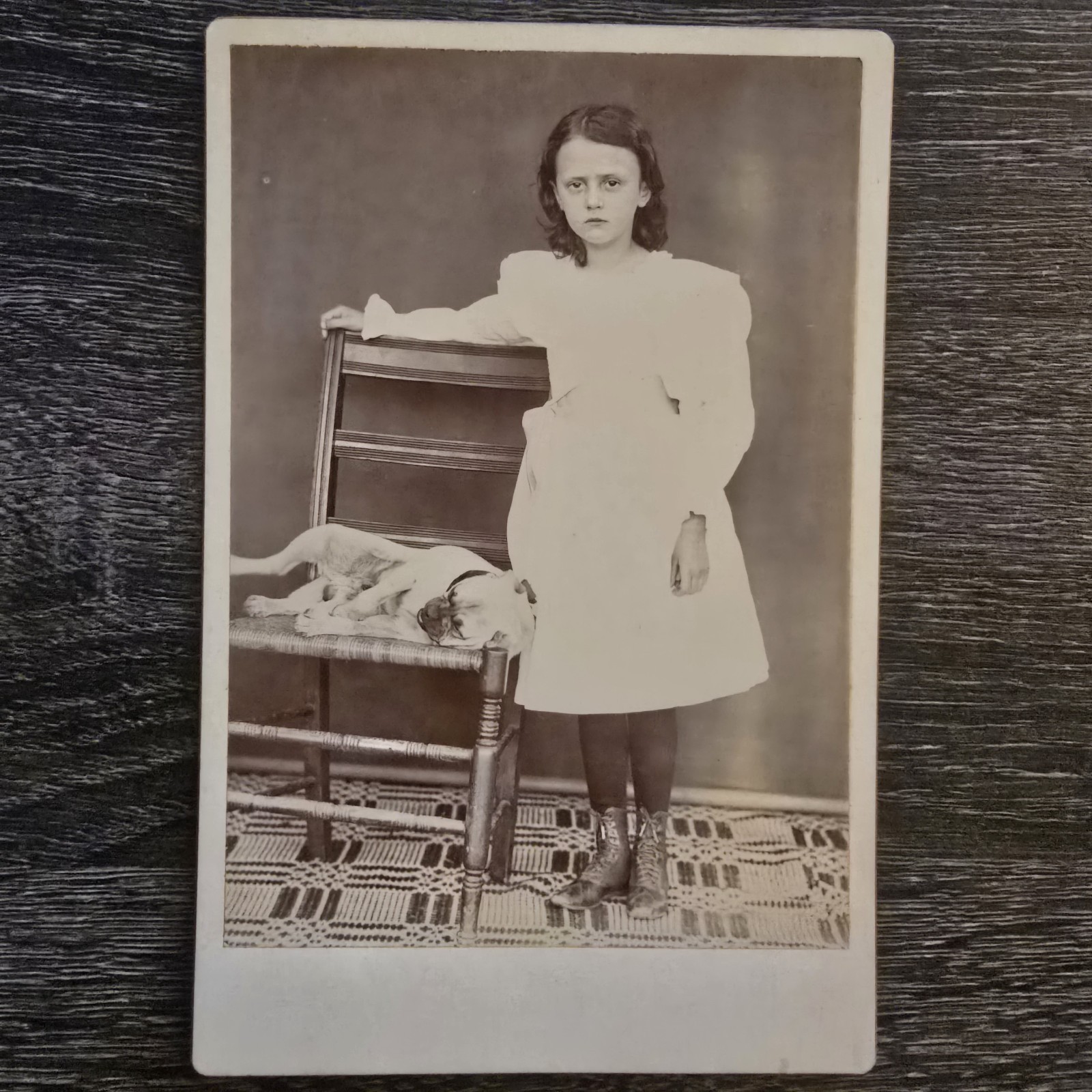 Antique Victorian Post Mortem Dog Cabinet Card Sad Girl Mourning Photo Macabre Antique Victorian Post Mortem Dog Cabinet Card Sad Girl Mourning Photo Macabre