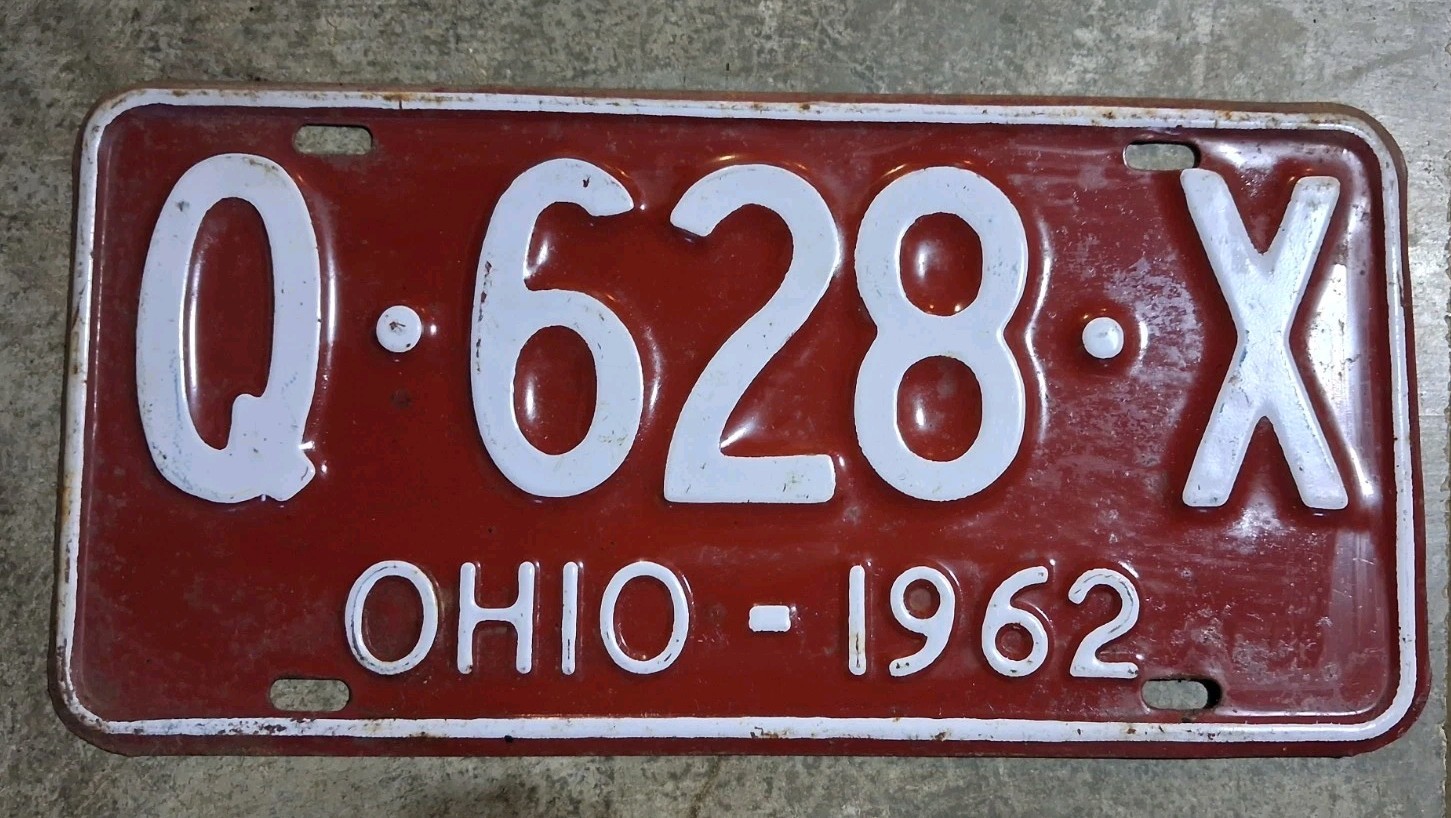 Vintage 1962 Ohio License Plate Q 628 X Vintage 1962 Ohio License Plate Q 628 X