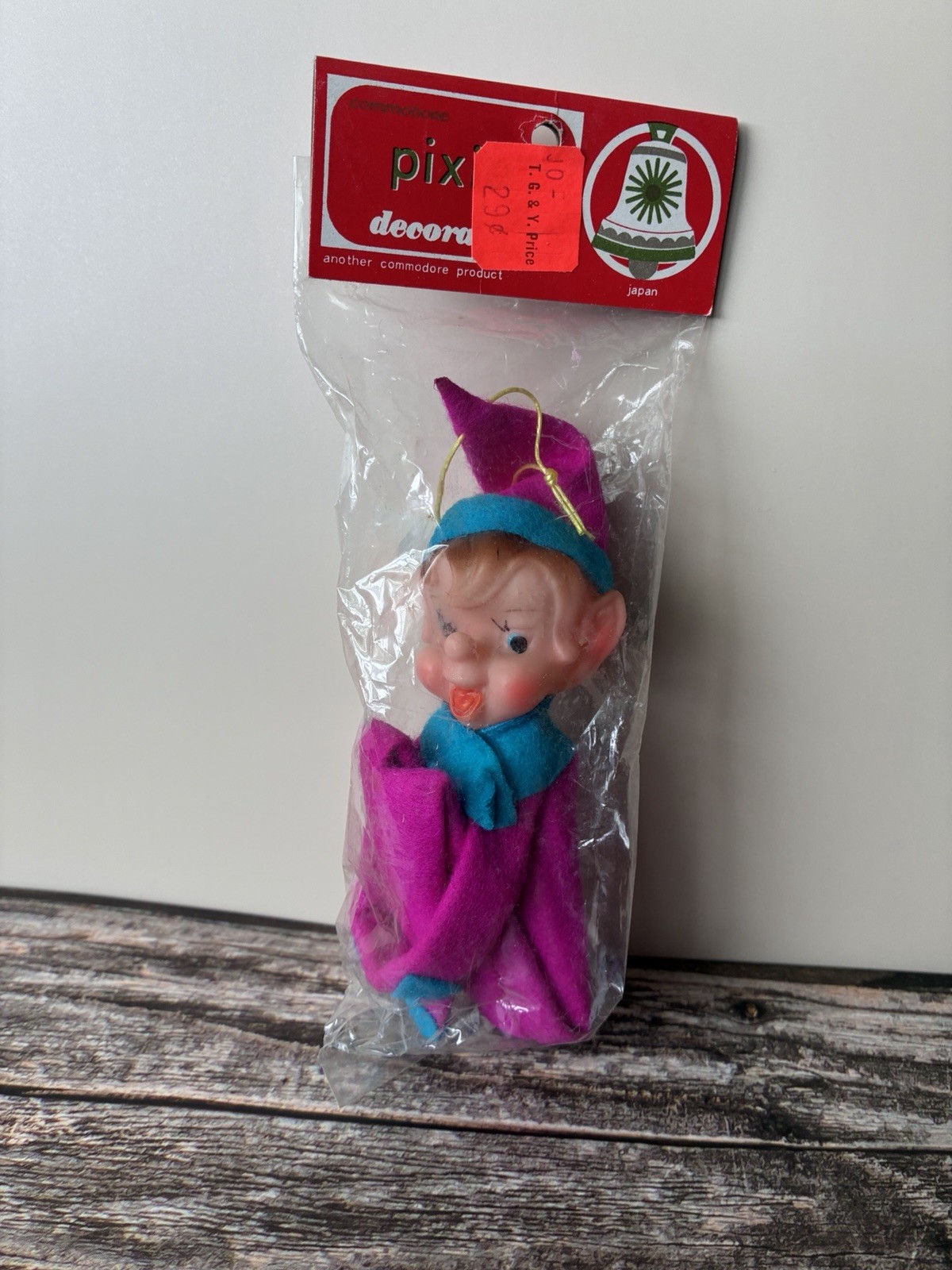 Vintage Japan Knee Hugger Pink Purple Pixie Elf Christmas Ornament 50s-60s NOS