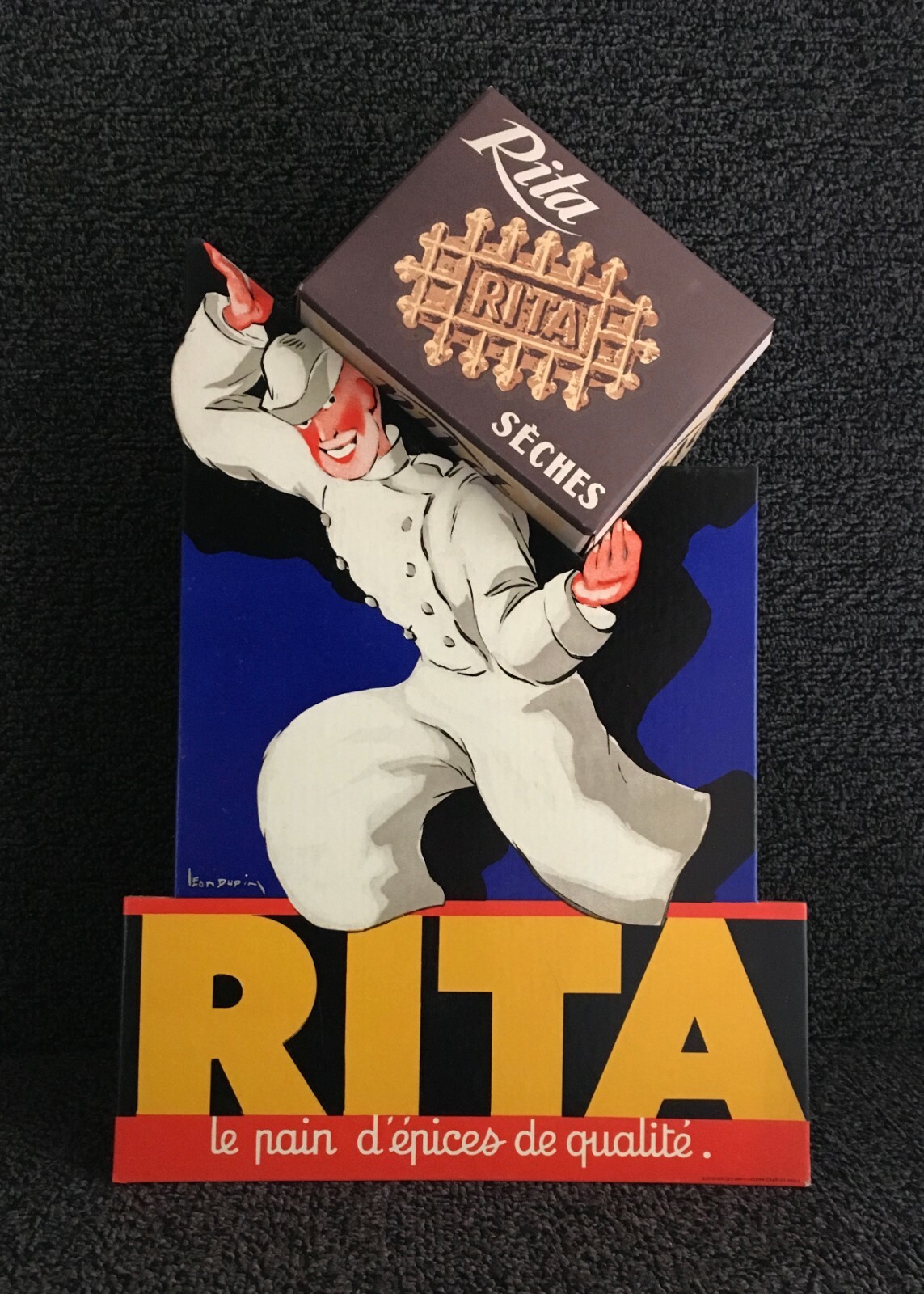 Vintage 1940s Original 3D Lithographic Cardboard Sign Rita Waffle Bakery France Vintage 1940s Original 3D Lithographic Cardboard Sign Rita Waffle Bakery France