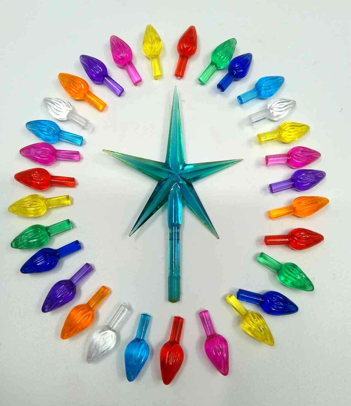 Vintage Ceramic Christmas Tree Bulbs, Aurora Aqua Star & 30 Med Twist Lights