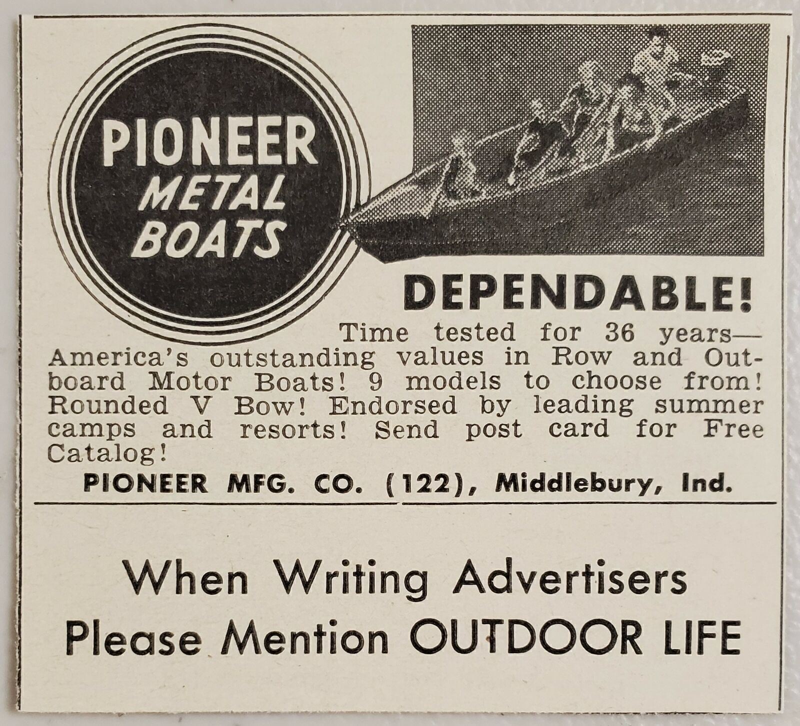 1947 Print Ad Pioneer Metal Boats Dependable Middlebury,Indiana 1947 Print Ad Pioneer Metal Boats Dependable Middlebury,Indiana