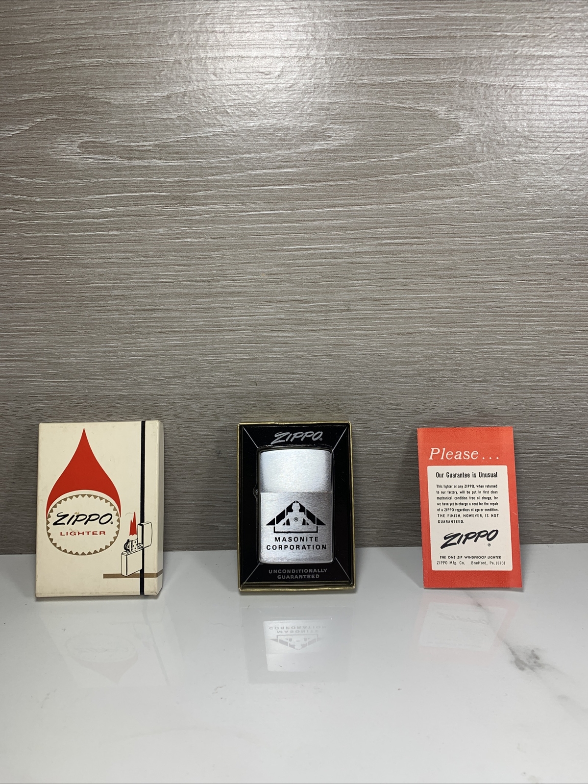 Vintage 1970’s Unfired Masonite Corporation Zippo Lighter New In Box Advertising Vintage 1970’s Unfired Masonite Corporation Zippo Lighter New In Box Advertising