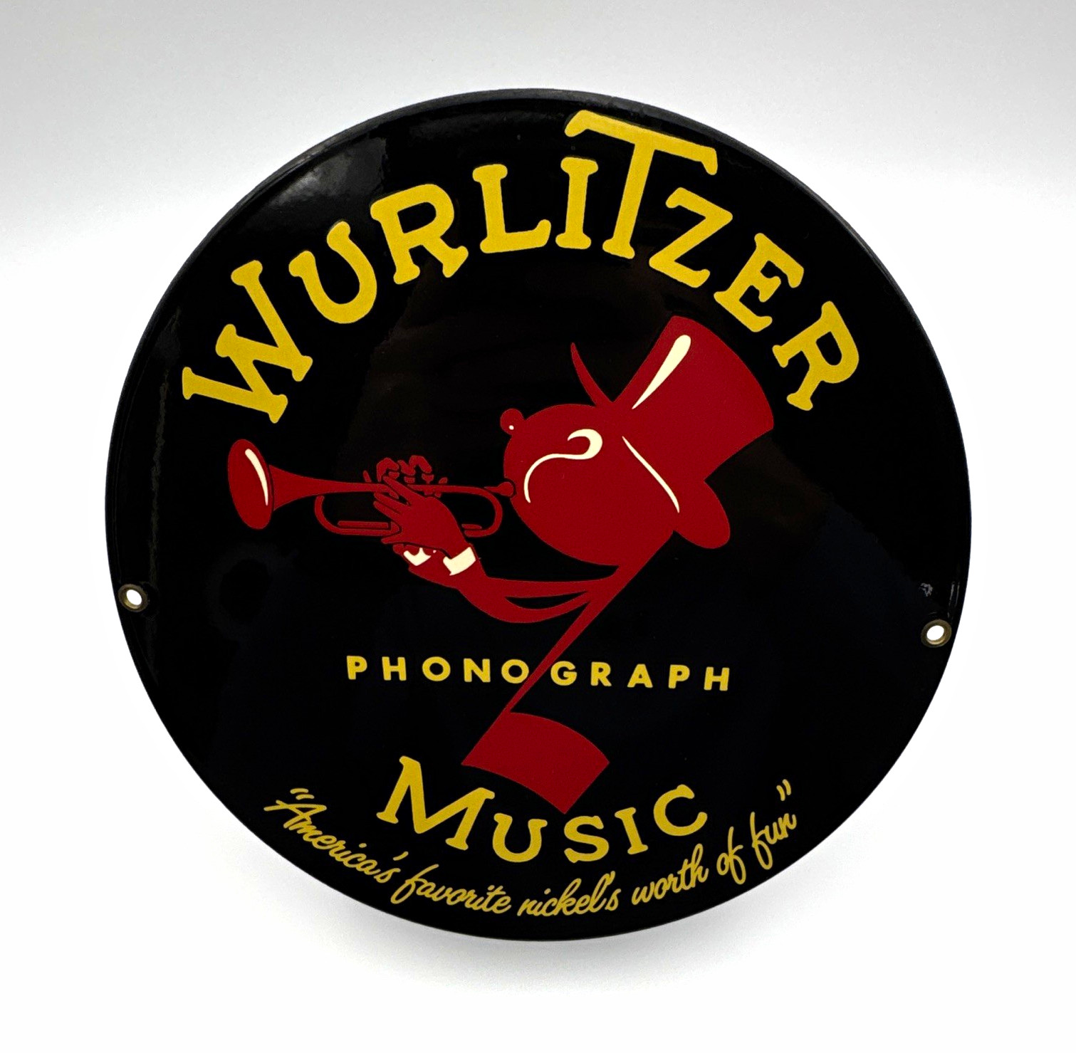Wurlitzer Jukebox Porcelain Enamel Sign 10" Heavy Steel Ande Rooney Man Cave 