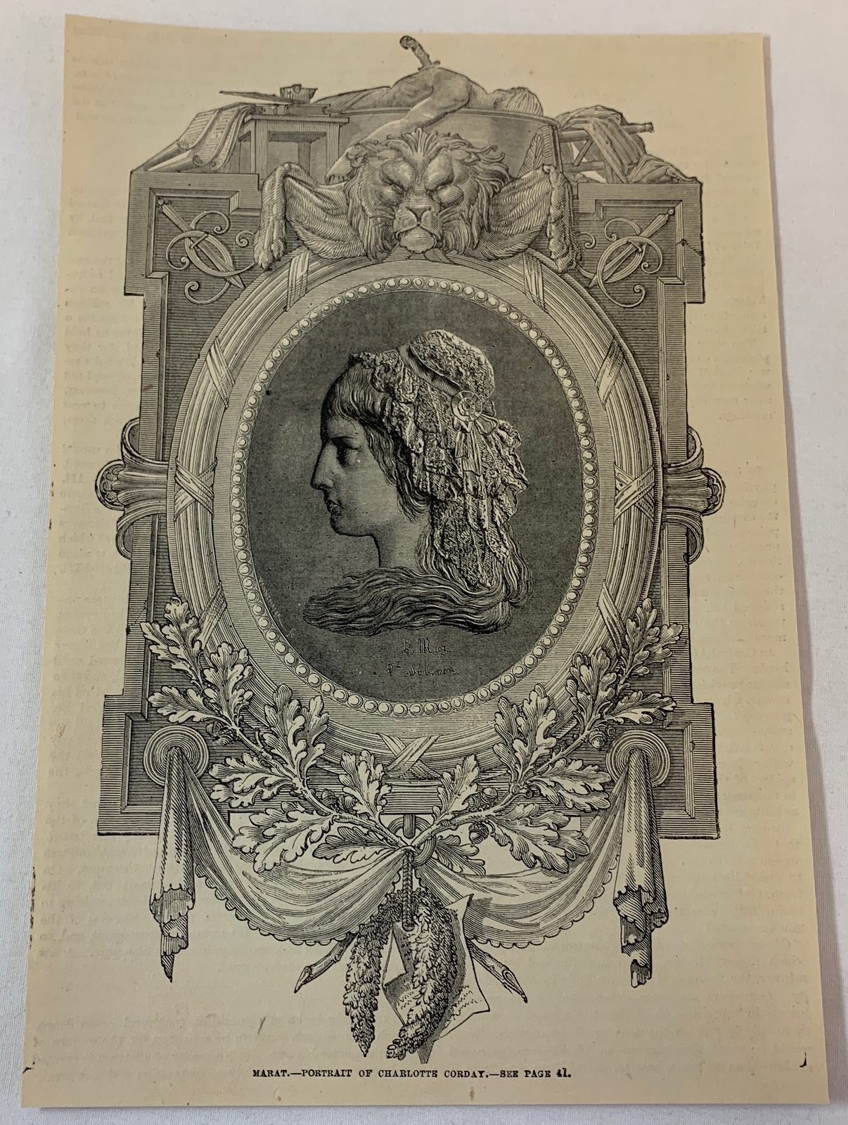 1876 magazine engraving~ PORTRAIT OF CHARLOTTE CORDAY 1876 magazine engraving~ PORTRAIT OF CHARLOTTE CORDAY