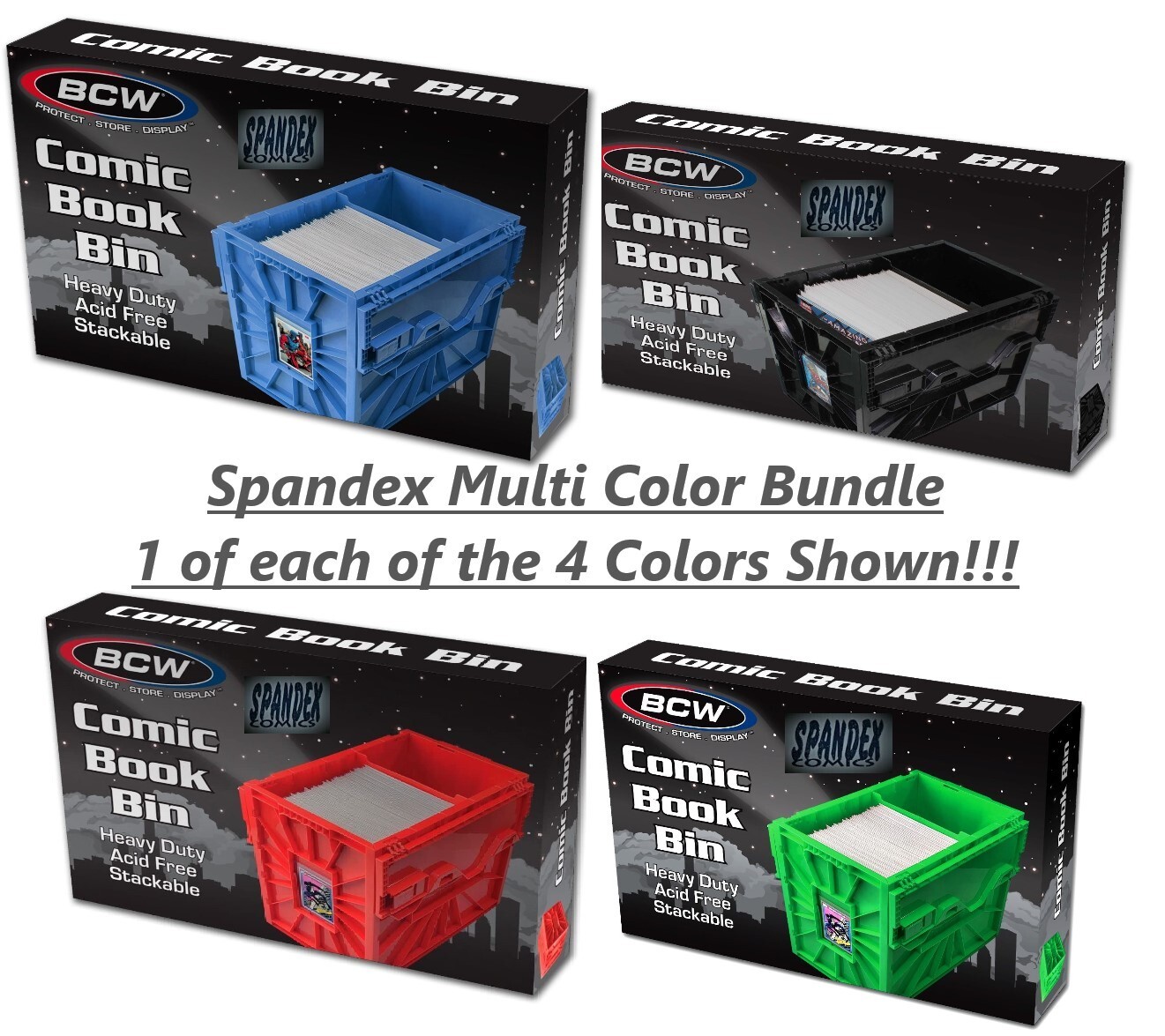 BCW MultiColor Short Comic Book Bin 4 Pack contains 1 Each Black Blue Green Red BCW MultiColor Short Comic Book Bin 4 Pack contains 1 Each Black Blue Green Red