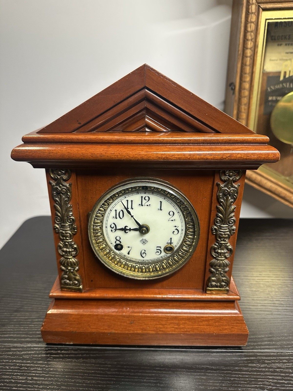 Antique Ansonia Plymouth 8 Day Mantel Clock Beveled Glass Working c1890s Antique Ansonia Plymouth 8 Day Mantel Clock Beveled Glass Working c1890s
