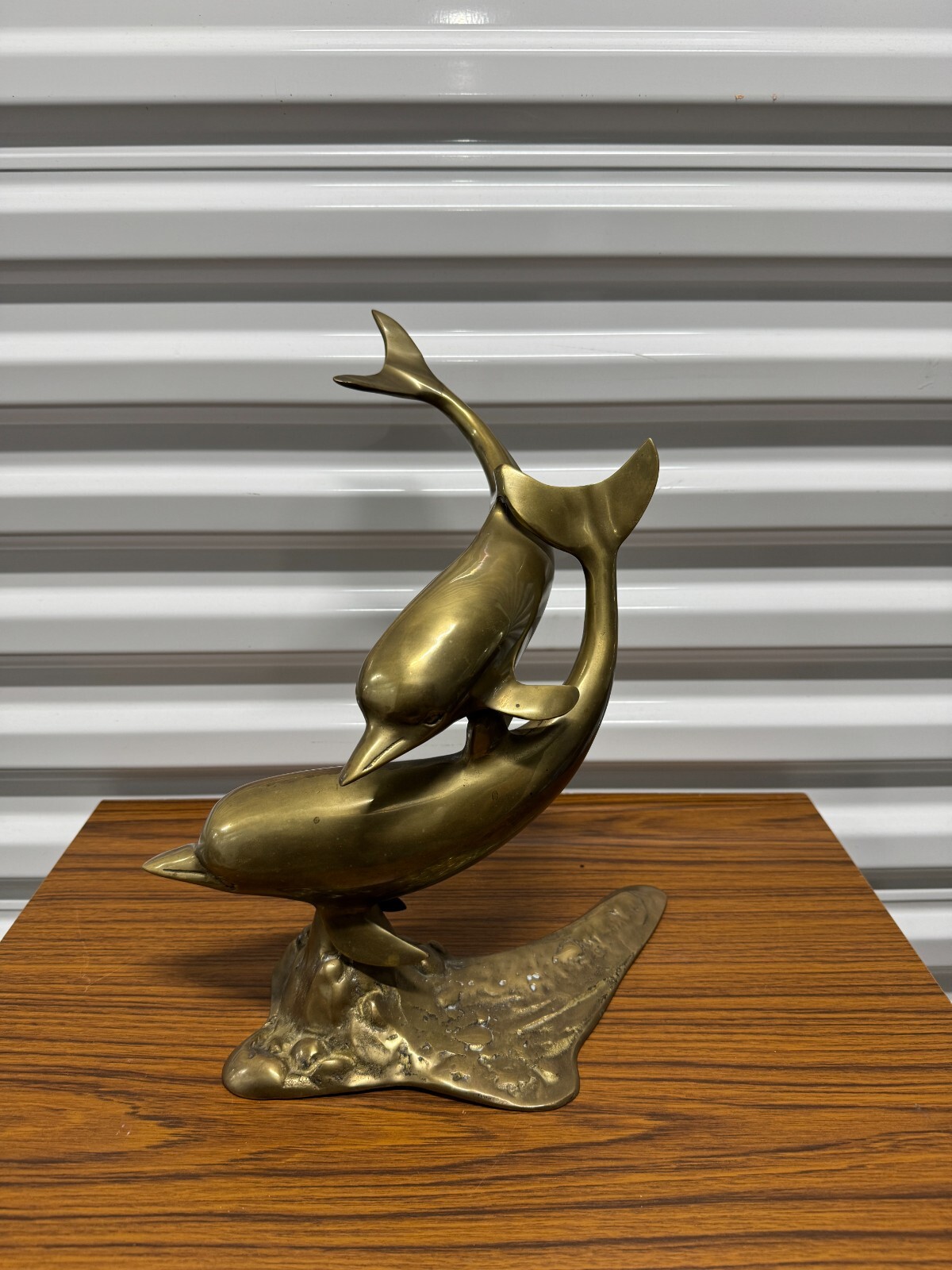 Vintage Solid Brass Mother Baby Dolphins Ocean Sculpture Vintage Solid Brass Mother Baby Dolphins Ocean Sculpture