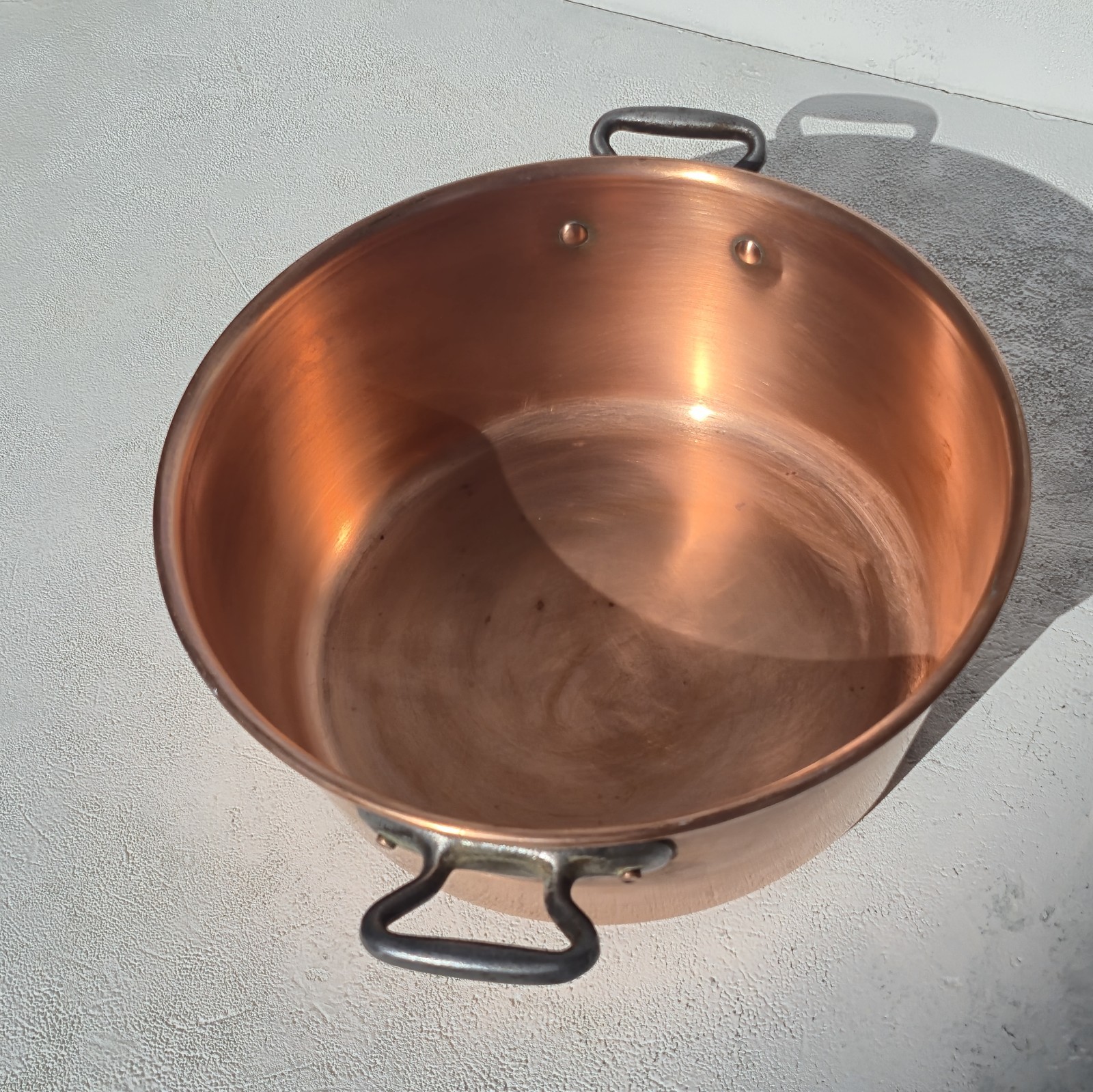 Vintage 10.8inch French Copper Jam Pan Iron Handles Rounded Rim 2.6lbs Gift Idea Vintage 10.8inch French Copper Jam Pan Iron Handles Rounded Rim 2.6lbs Gift Idea