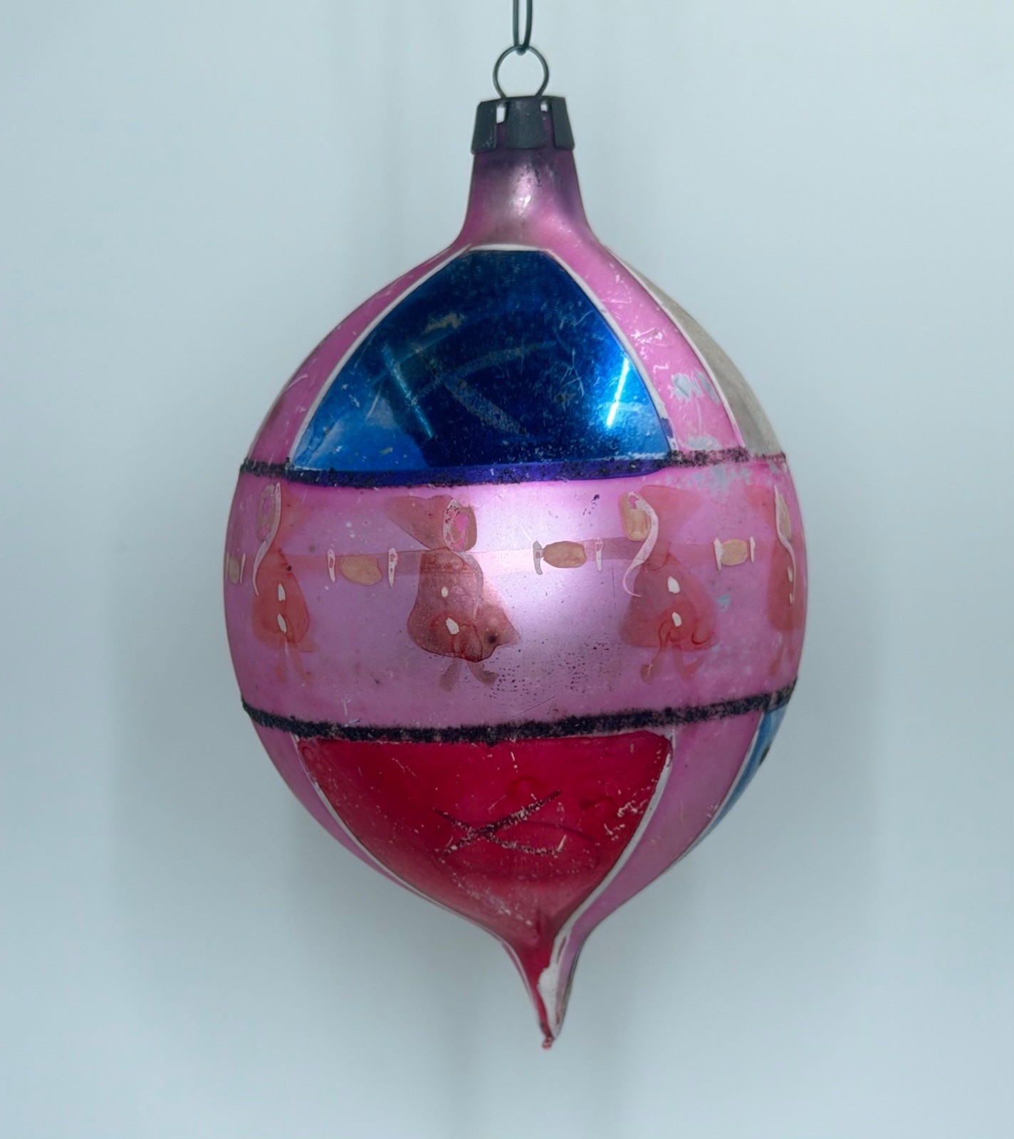 Vintage Mercury Glass Christmas Pink Ornament Dancing Santa Poland RARE