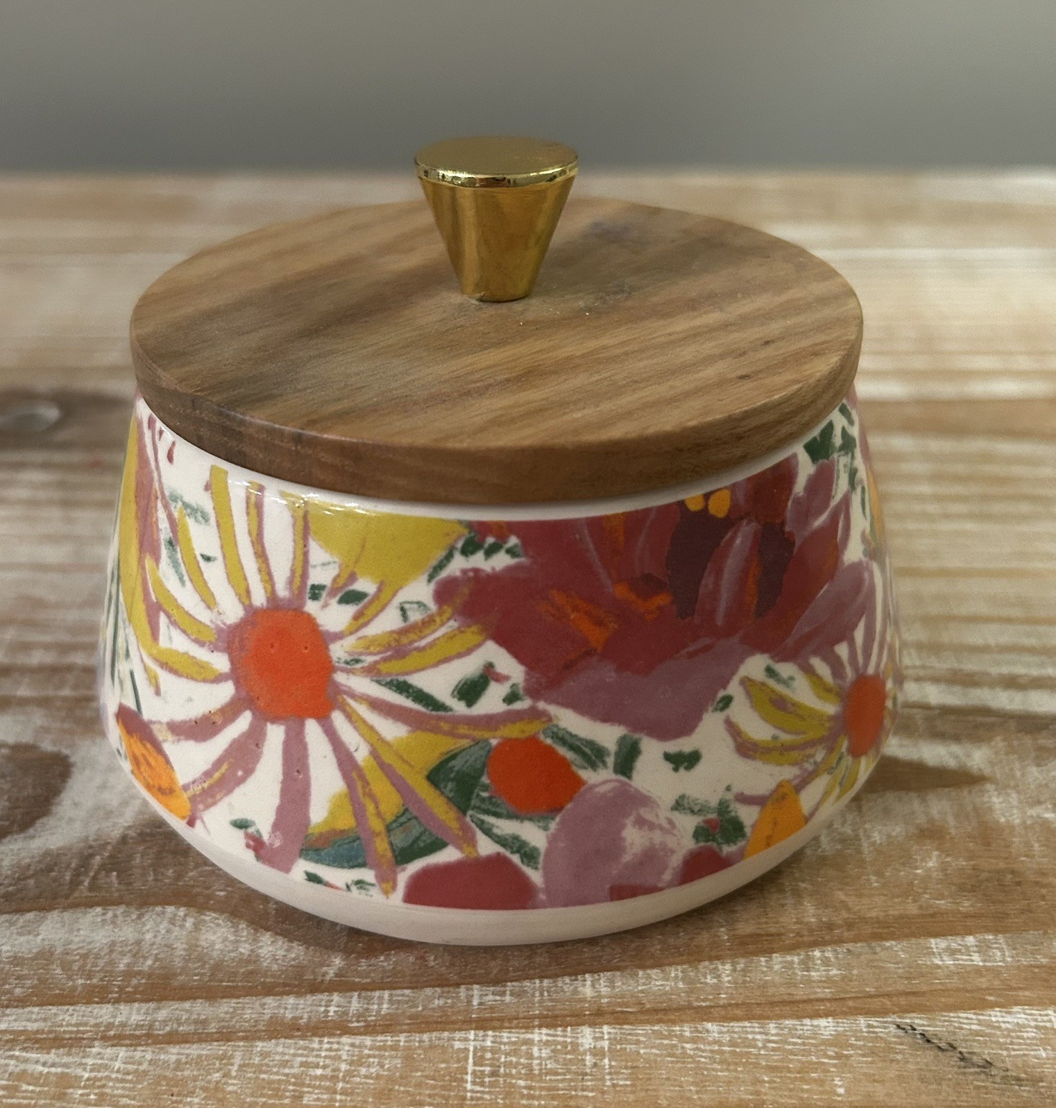 Opalhouse Floral Ceramic Stoneware Storage Canister w/Flat Natural Wood Lid Opalhouse Floral Ceramic Stoneware Storage Canister w/Flat Natural Wood Lid
