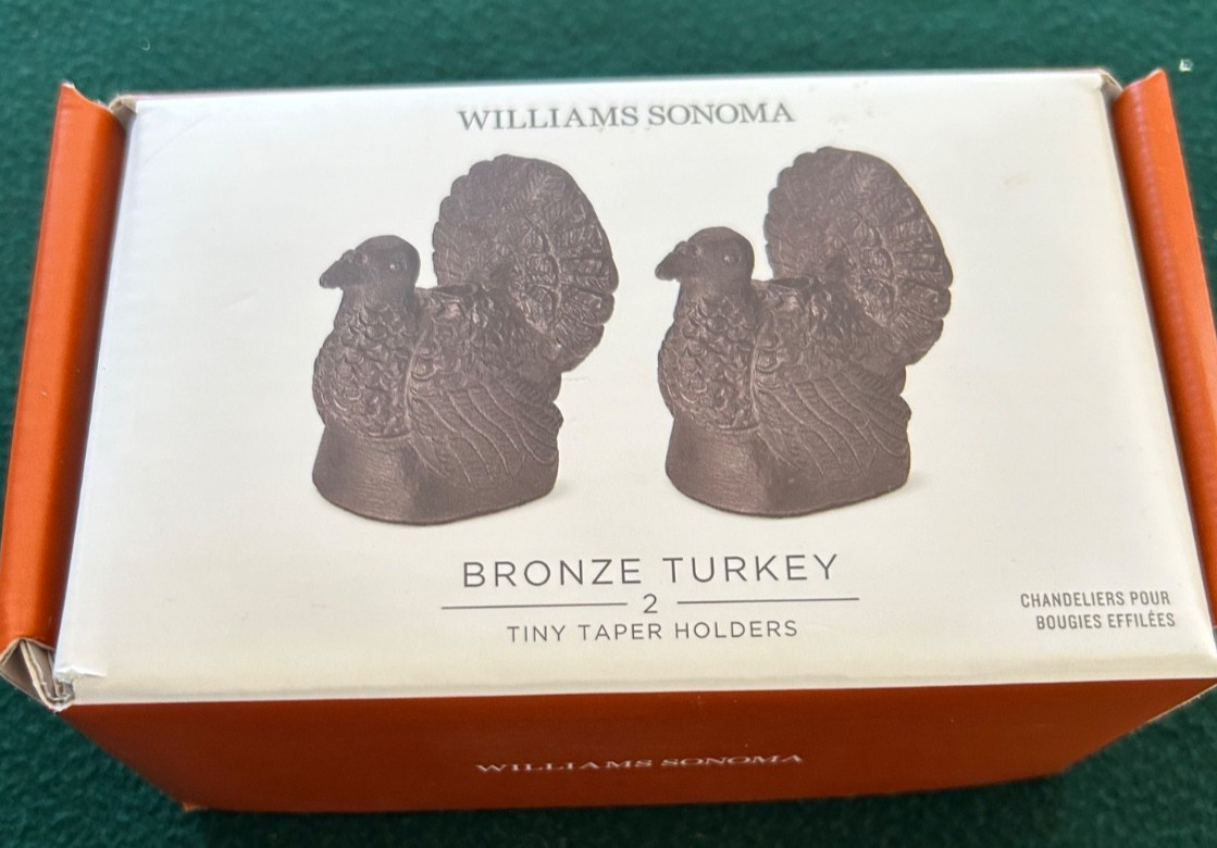 Set Two Williams-Sonoma Bronze TURKEY Tiny Taper Candle Holders NIB Thanksgiving