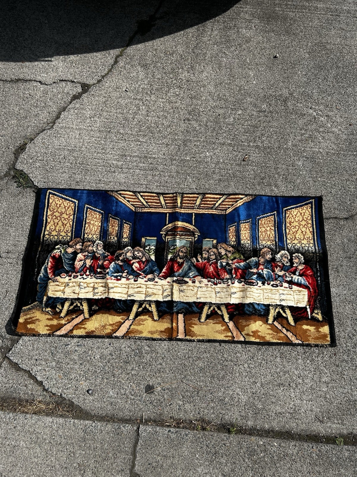 Vintage "The Last Supper" Jesus/Disciples Tapestry 36.5" X 19" Wall Hanging Rug