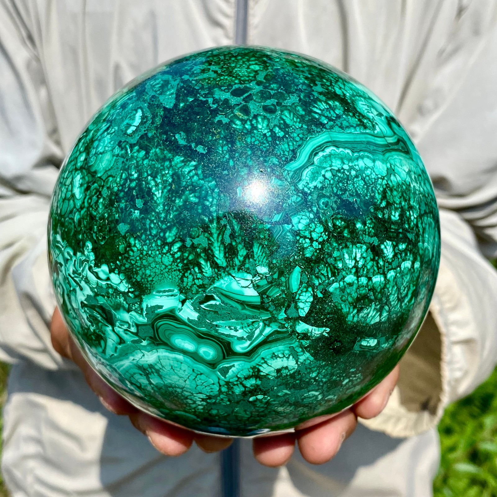 7.29LB Rare Natural Malachite quartz hand Carved sphere Crystal Healing