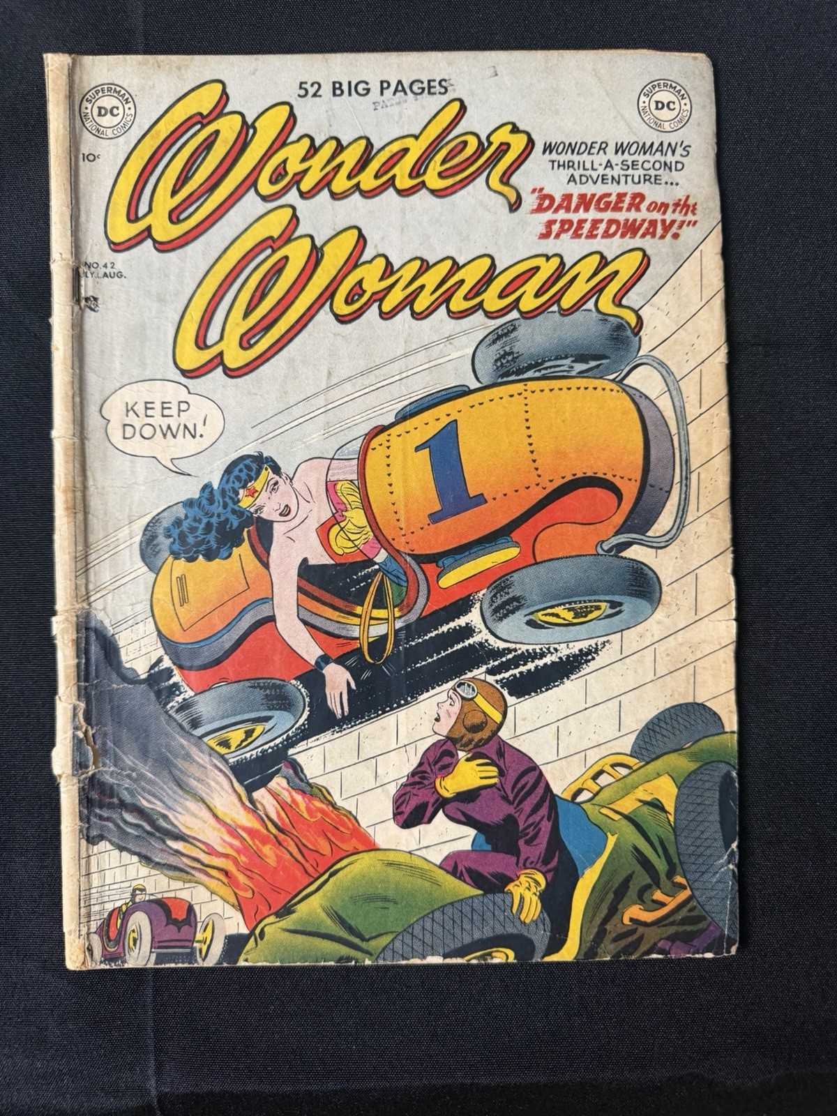 Wonder Woman #42 (1950) Golden Age DC Comics Danger on the Speedway Low Grade Wonder Woman #42 (1950) Golden Age DC Comics Danger on the Speedway Low Grade