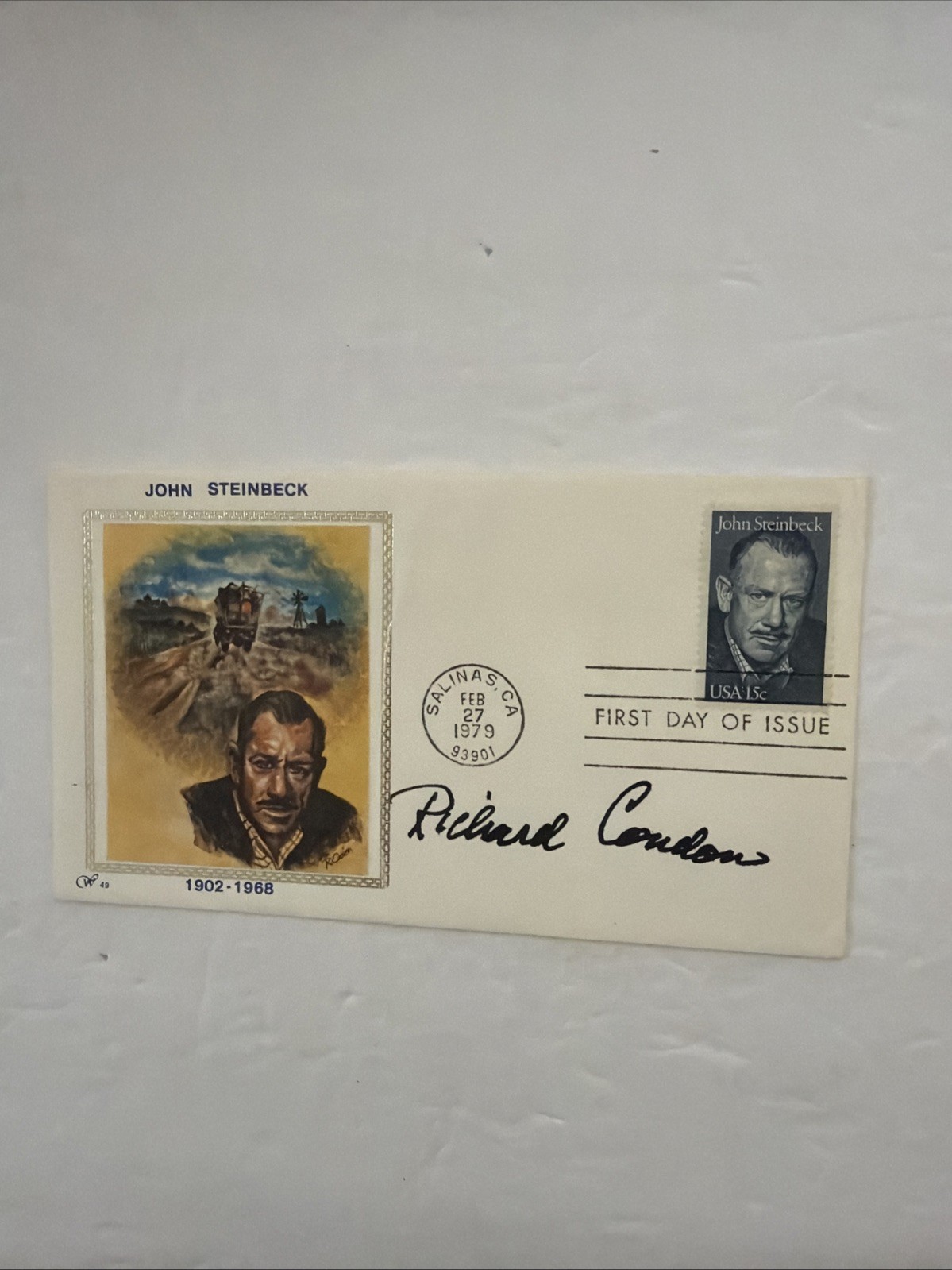 Richard Condon SIGNED John Steinbeck First Day Cover 1979 FDC Manchurian Candida
