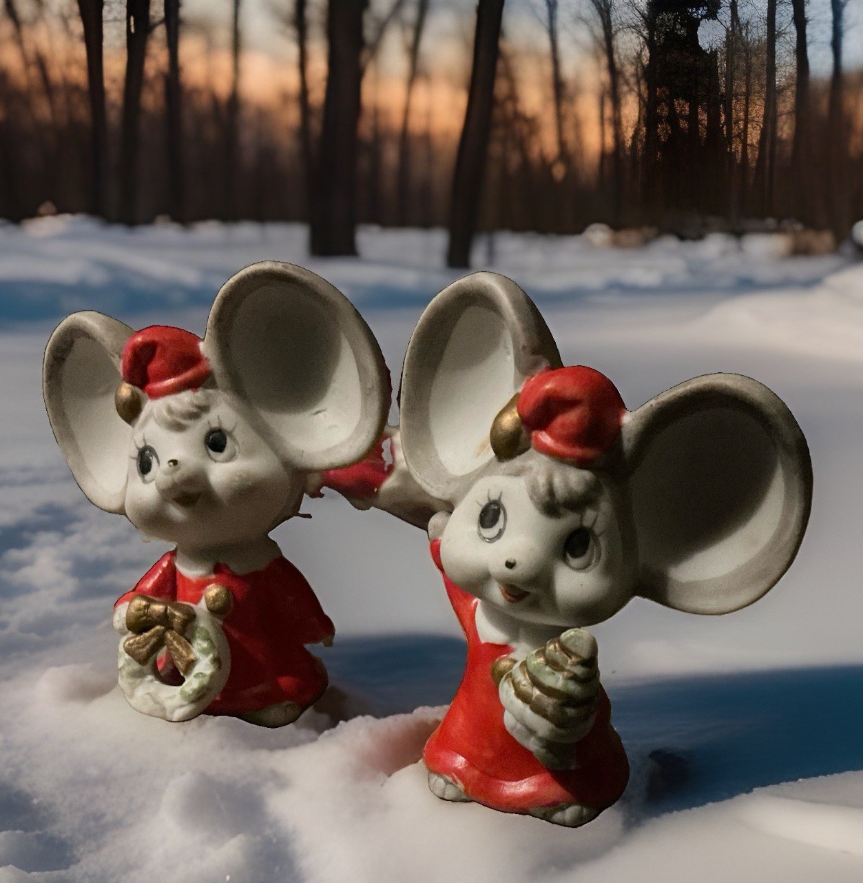 (2)Vtg Christmas Frankel Mice Figurines CUTE Ceramic 3" (2)Vtg Christmas Frankel Mice Figurines CUTE Ceramic 3"