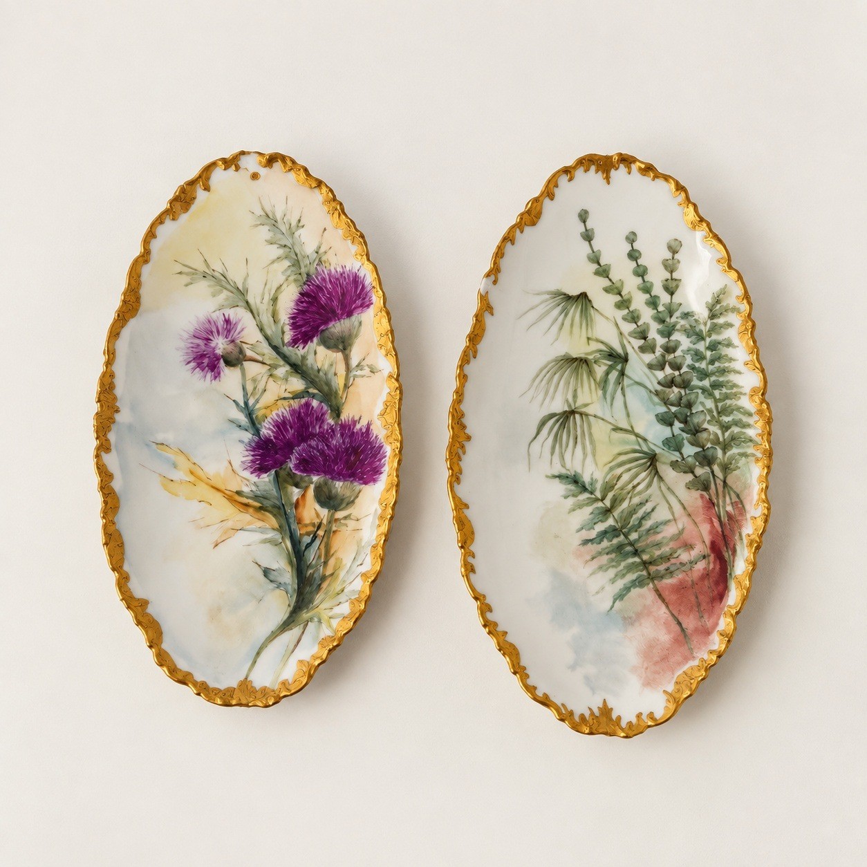 T&V Limoges Cottagecore Antique Botanical Porcelain Trinket Dish Set Gold Gilded T&V Limoges Cottagecore Antique Botanical Porcelain Trinket Dish Set Gold Gilded