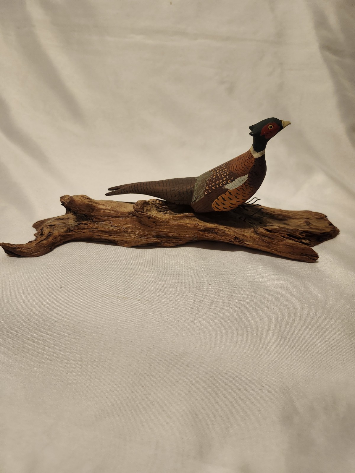 Vintage Hand Carved Pheasant On Driftwood~Dorothy Brown~ME. (1922-2019)Signed