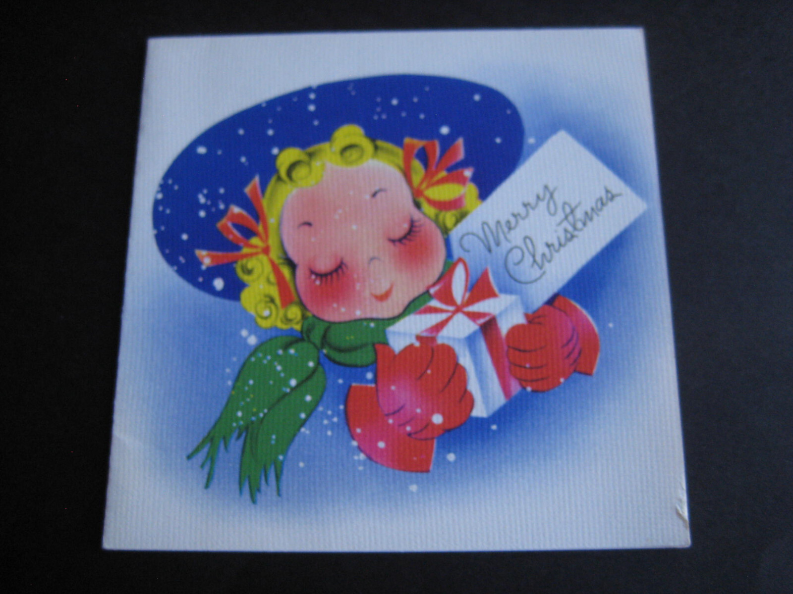 1950s vintage greeting card CHRISTMAS Woman w/ Gift in the Snow 1950s vintage greeting card CHRISTMAS Woman w/ Gift in the Snow