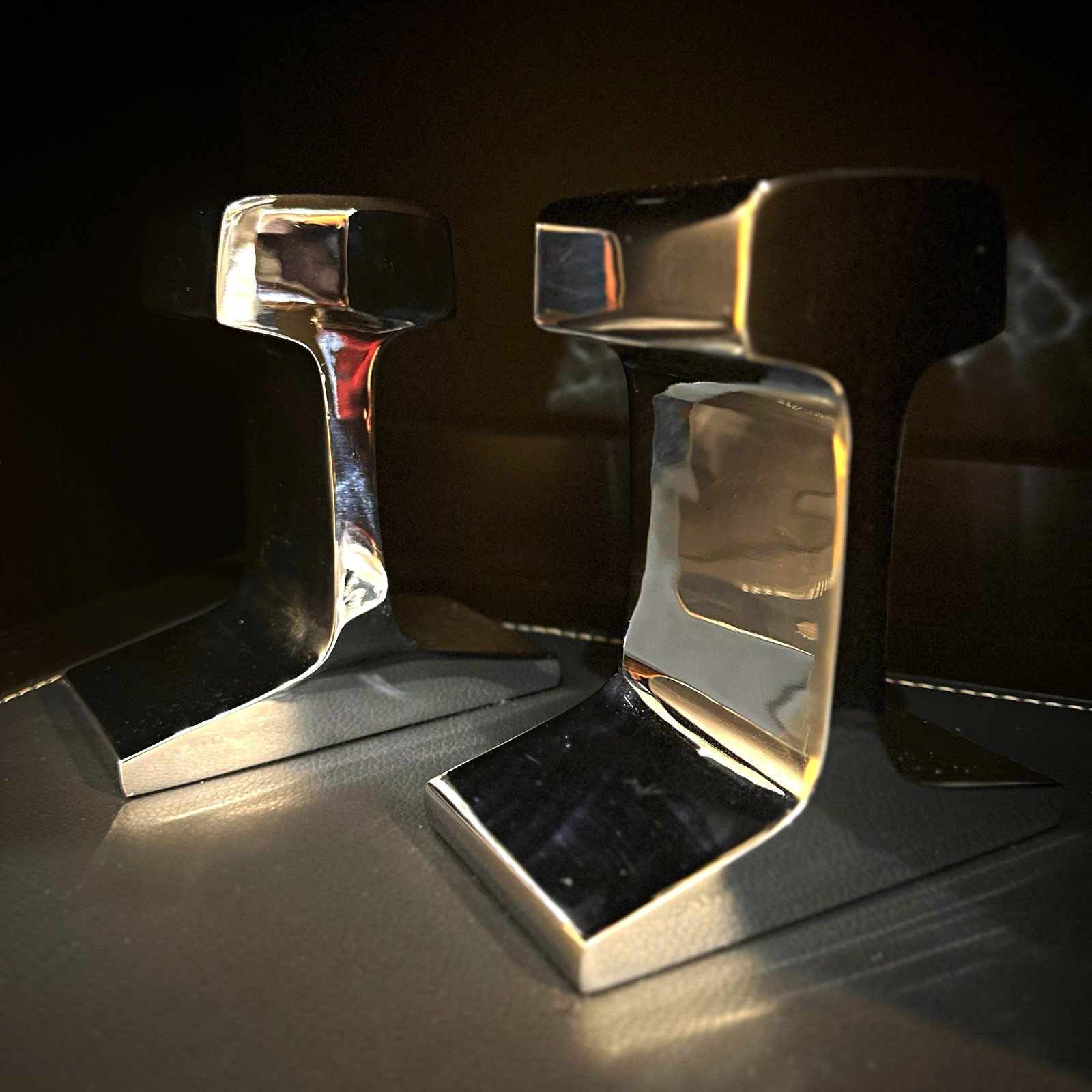 Mid-Century Modern Chrome I-Beam Bookends