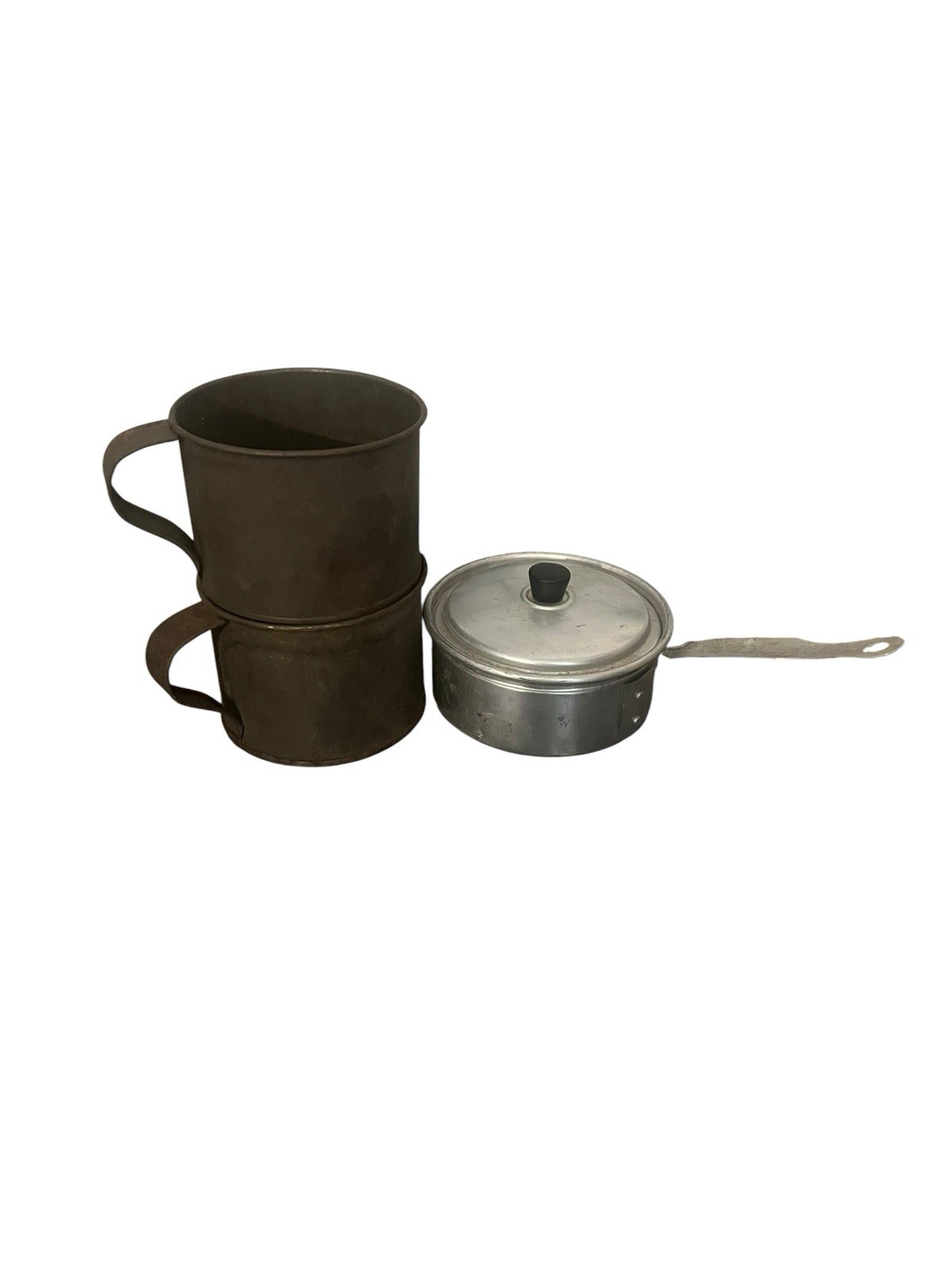 VTG Rustic Campfire Mugs Saucepot Cabin Decor Man Cave Garden Planter 3 Pieces