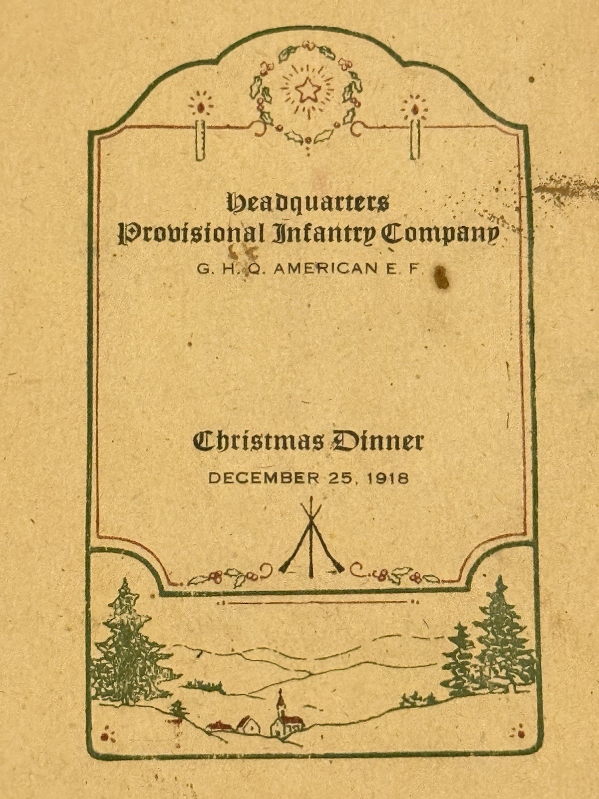 1918 WWI Pershing GHQ AEF Christmas Dinner Menu Named Roster France 1918 WWI Pershing GHQ AEF Christmas Dinner Menu Named Roster France