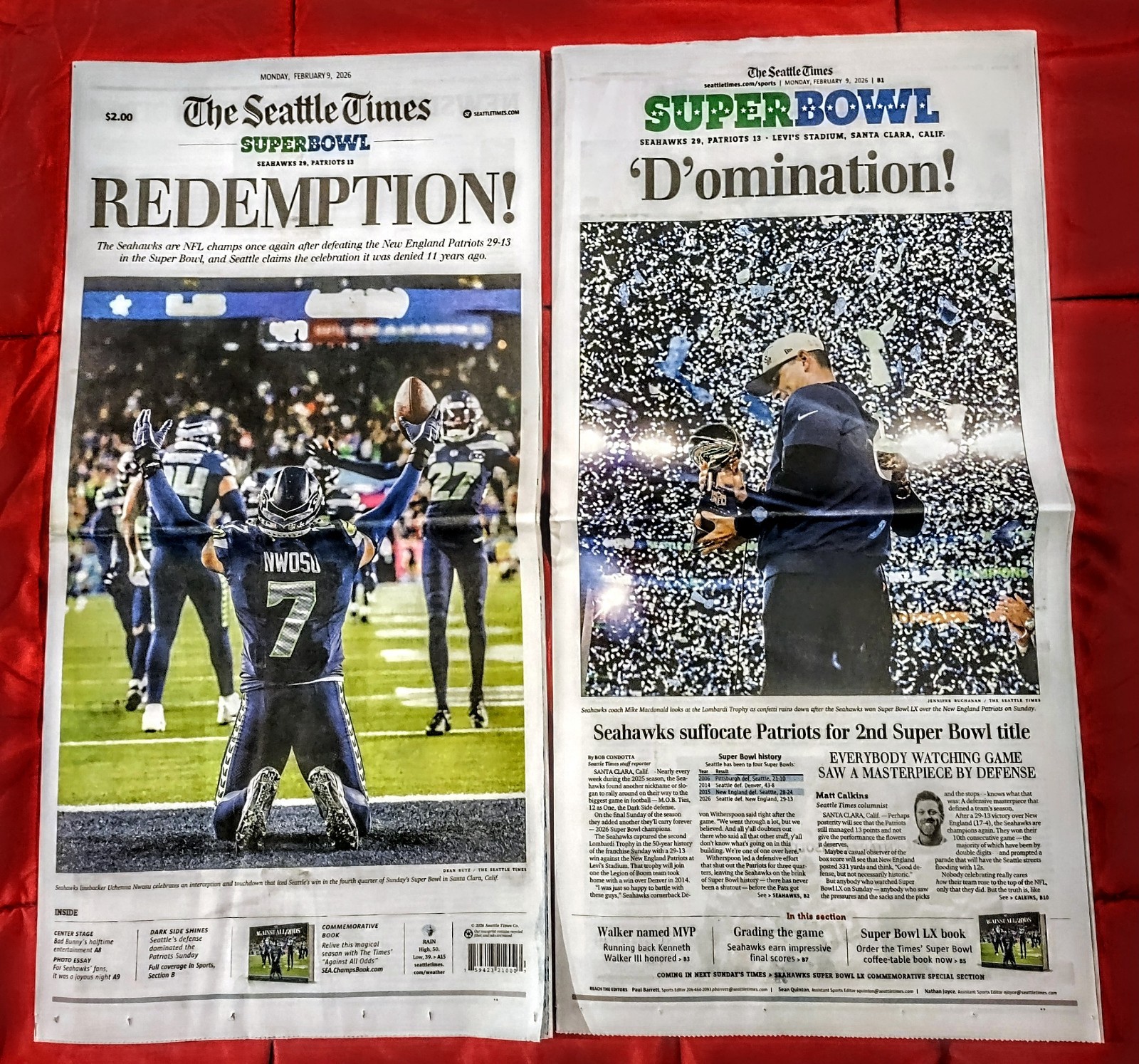 Seattle Seahawks (NFL) Superbowl LX 2026 Seattle Times Newspaper. Complete Mint. Seattle Seahawks (NFL) Superbowl LX 2026 Seattle Times Newspaper. Complete Mint.
