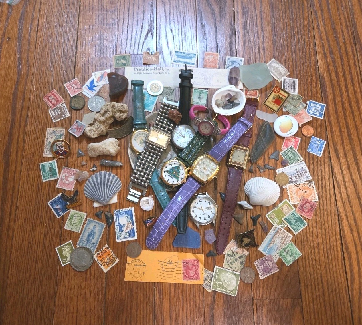 Vintage Junk Drawer Lot of Coins, Fossils And More Vintage Junk Drawer Lot of Coins, Fossils And More