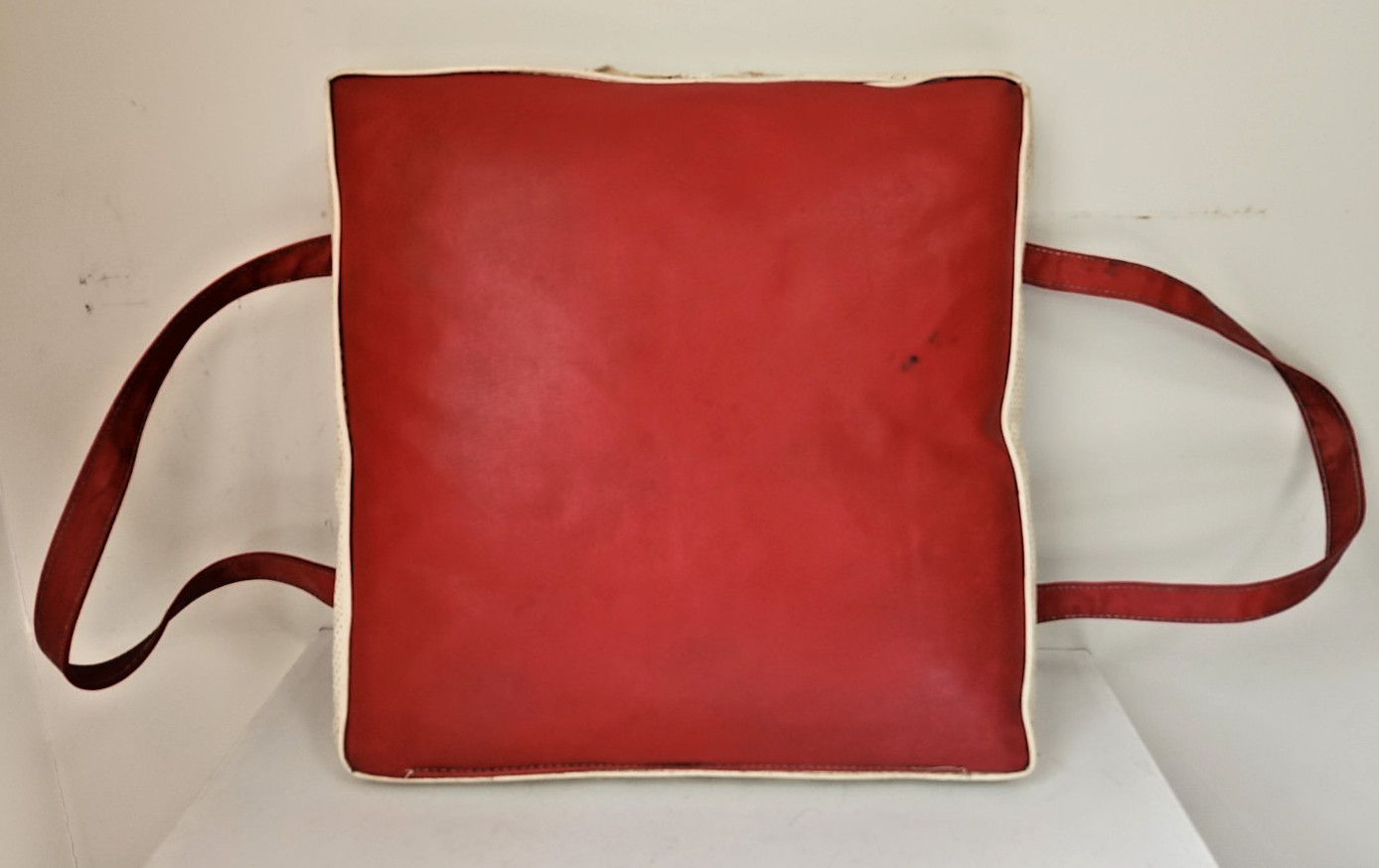 Vintage 50’s-60’s Red White Vinyl Kapok Boat Seat Buoyant Cushion by Red Head
