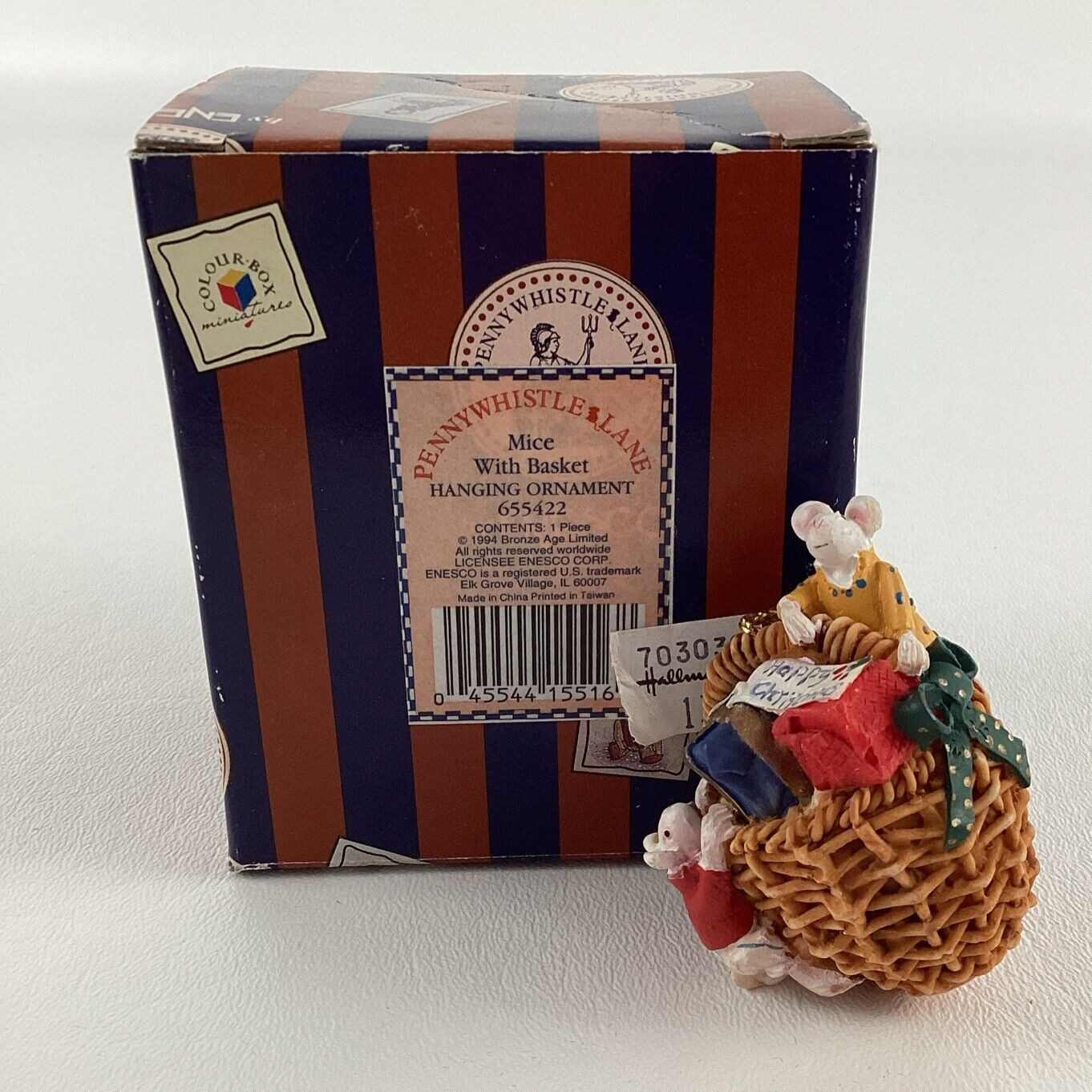 Enesco Mice With Basket Hanging Ornament Figurine Pennywhistle Lane Vintage Enesco Mice With Basket Hanging Ornament Figurine Pennywhistle Lane Vintage