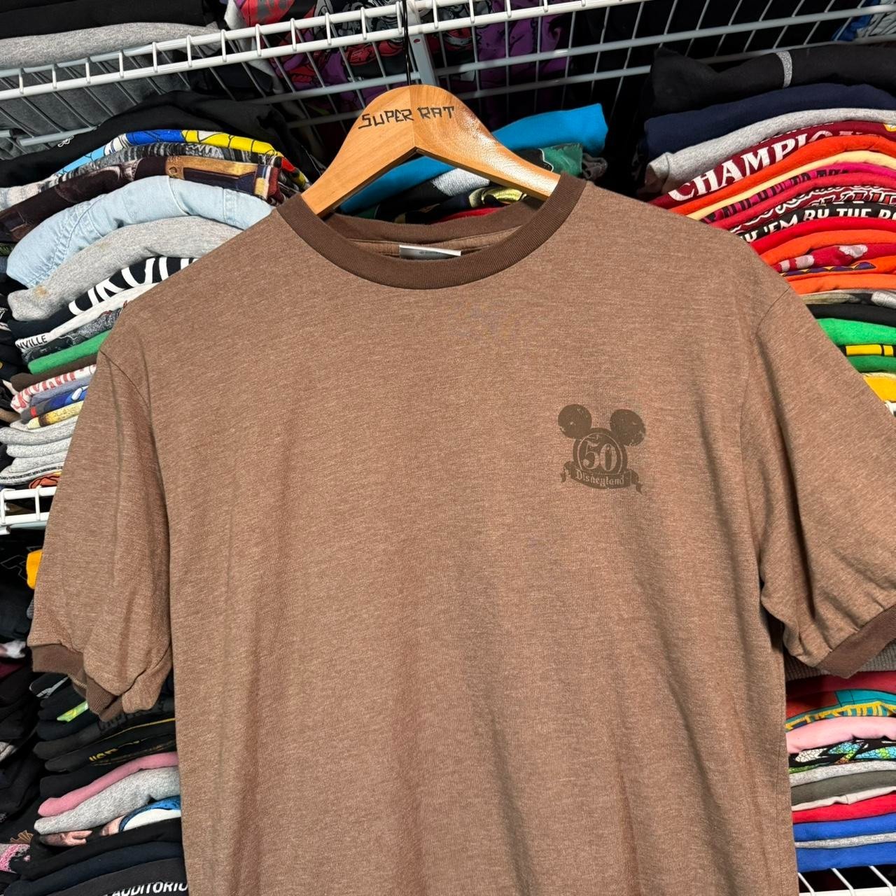 Vintage Disneyland brown Mickey Mouse 50th Anniversary ringer tee