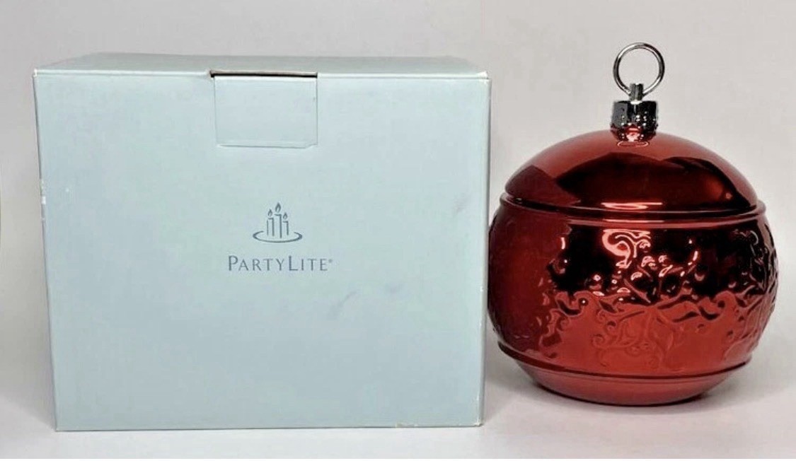 PartyLite Tis The Season Candle Holder Retired P90415 Red Ceramic NIB PartyLite Tis The Season Candle Holder Retired P90415 Red Ceramic NIB