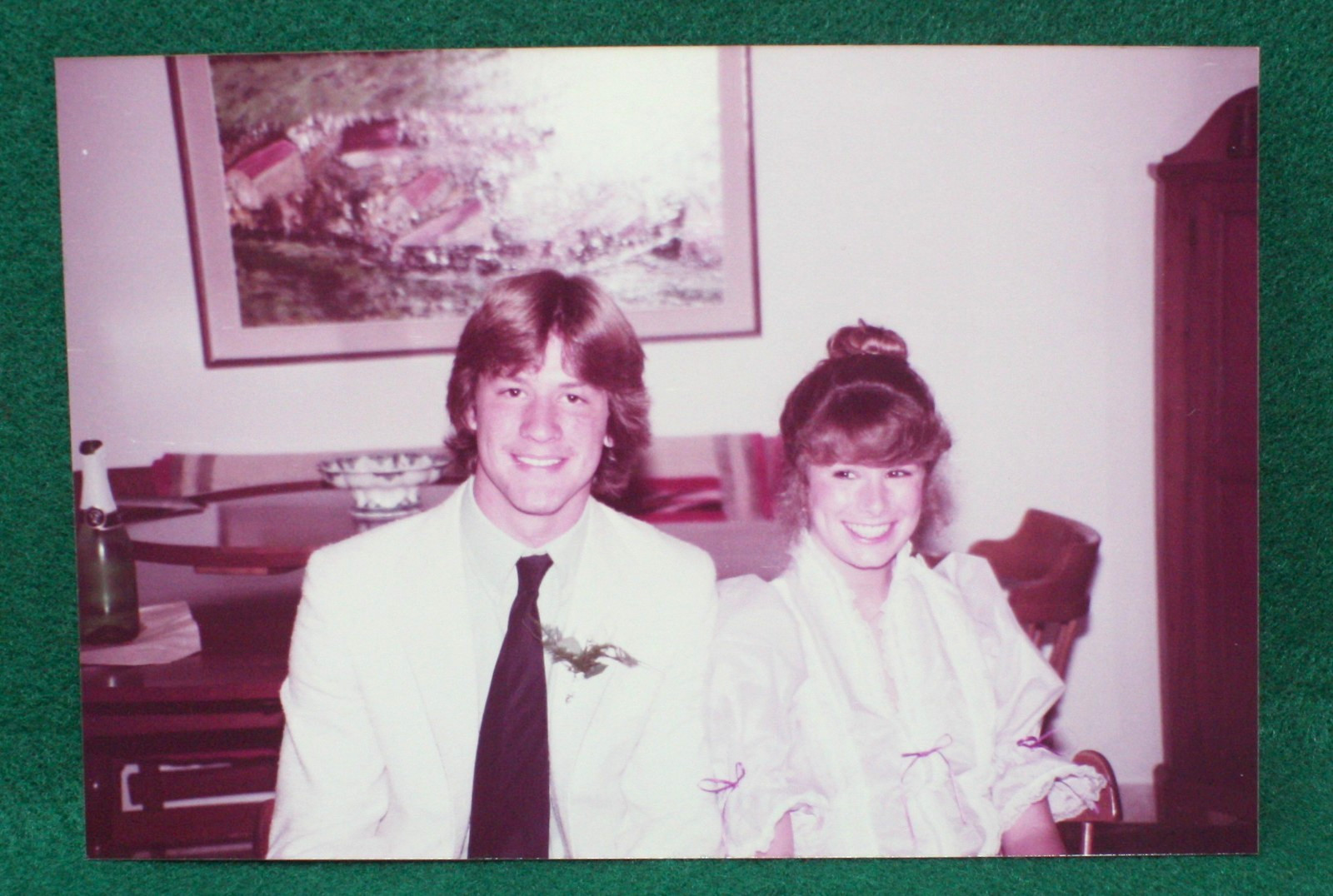 Vintage Snapshot Photo 1980s Wedding Prom Couple White Tuxedo Ruffle Dress VTG Vintage Snapshot Photo 1980s Wedding Prom Couple White Tuxedo Ruffle Dress VTG