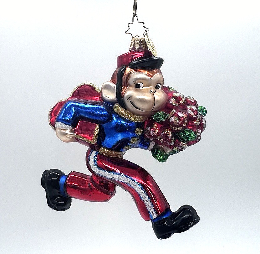 RARE  Christopher Radko Love Monkey Valentine Glass Christmas Ornament  5"