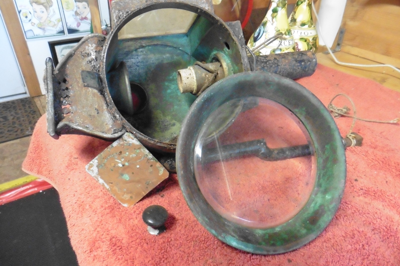 Antique Railroad Lamp Gas electric Project lamp Cast iron copper no broken glass