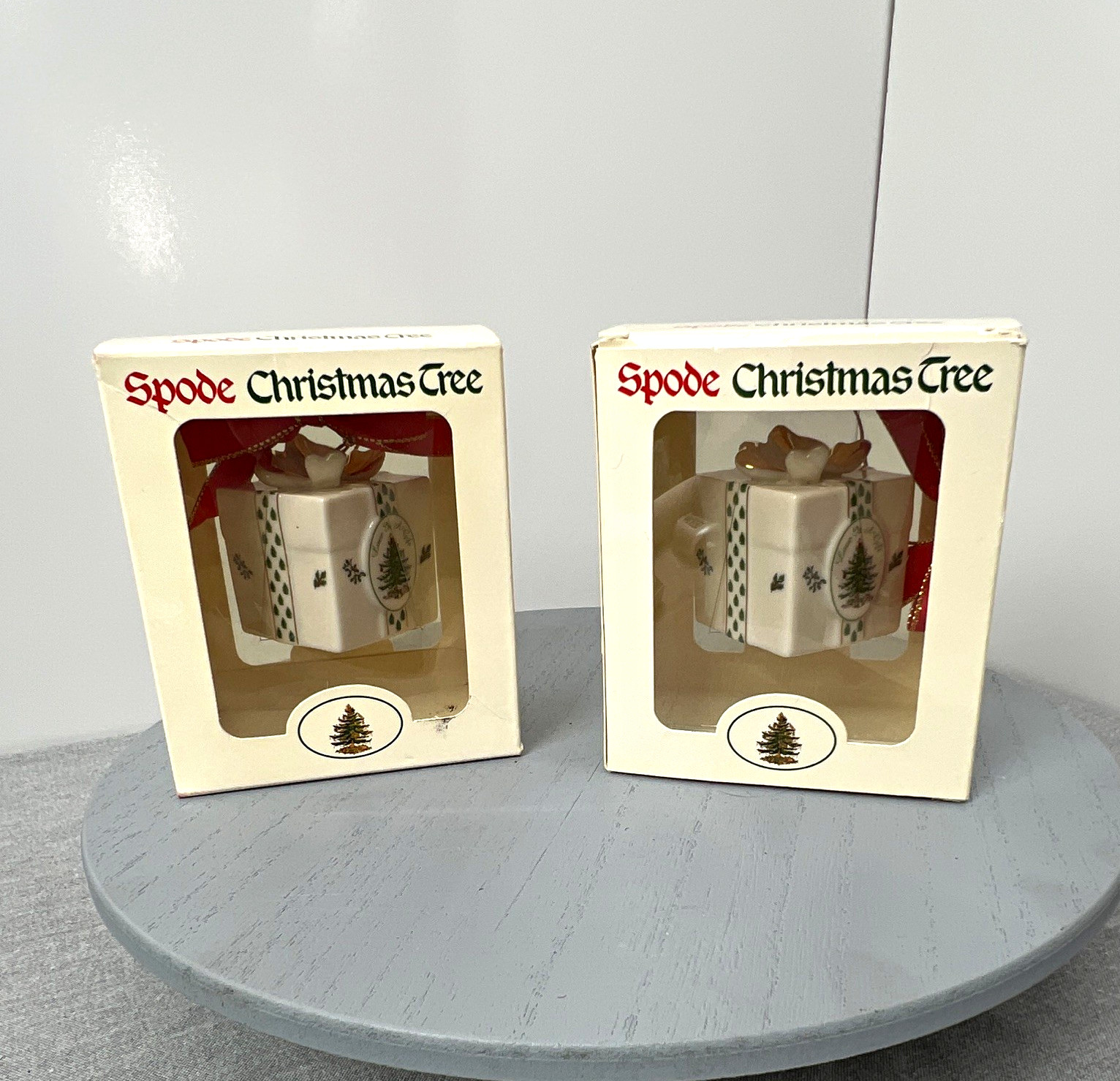 Lot of 2 Spode Christmas Tree Gift Box Porcelain Ornaments Open Box New Inside Lot of 2 Spode Christmas Tree Gift Box Porcelain Ornaments Open Box New Inside