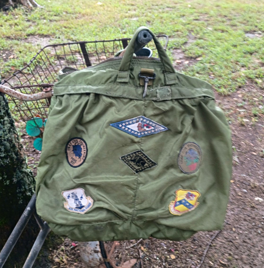 Vtg 1970s US Military Flight Helmet Bag Scovill Metal Zipper USAF Ducemus Patch Vtg 1970s US Military Flight Helmet Bag Scovill Metal Zipper USAF Ducemus Patch