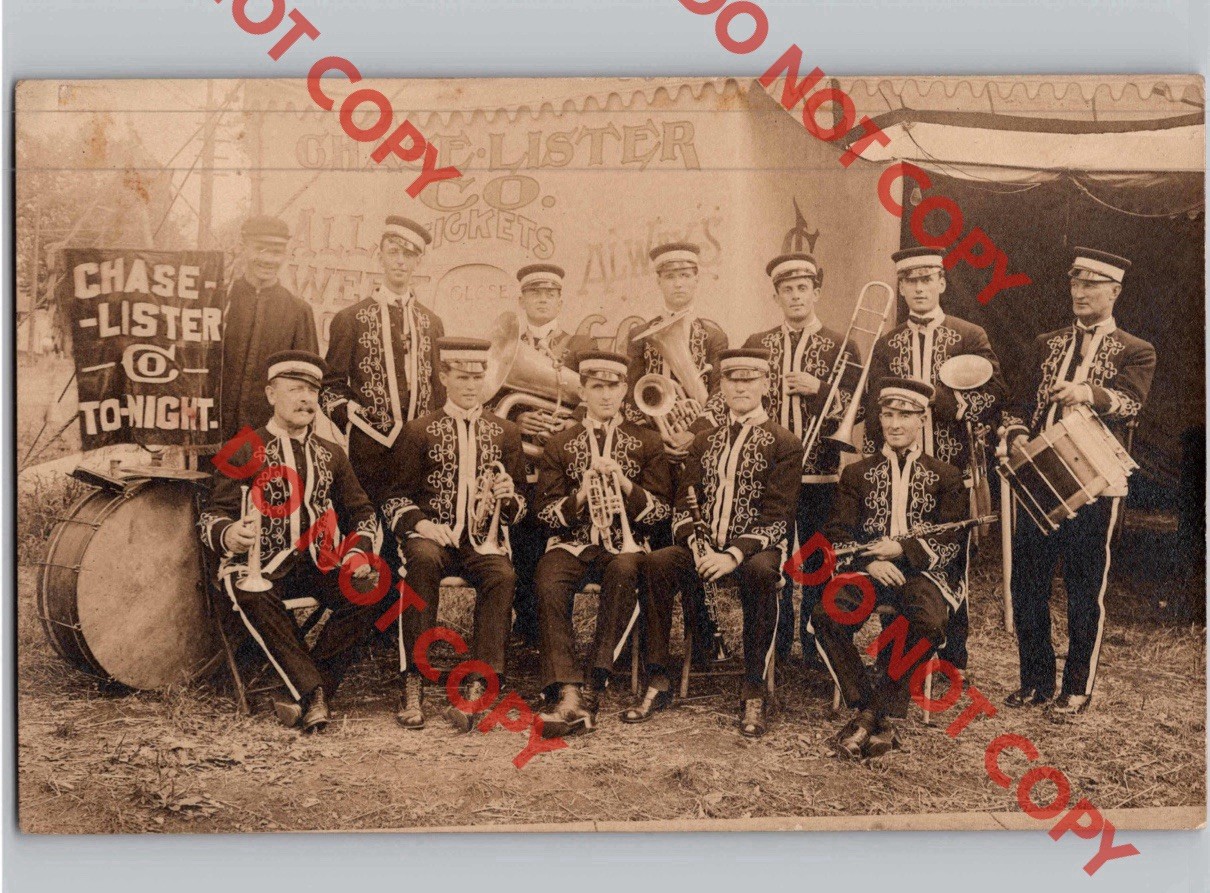 c1910 Chase Lister & Co Circus Band Carnival GRINNELL Iowa IA RPPC Real Photo c1910 Chase Lister & Co Circus Band Carnival GRINNELL Iowa IA RPPC Real Photo
