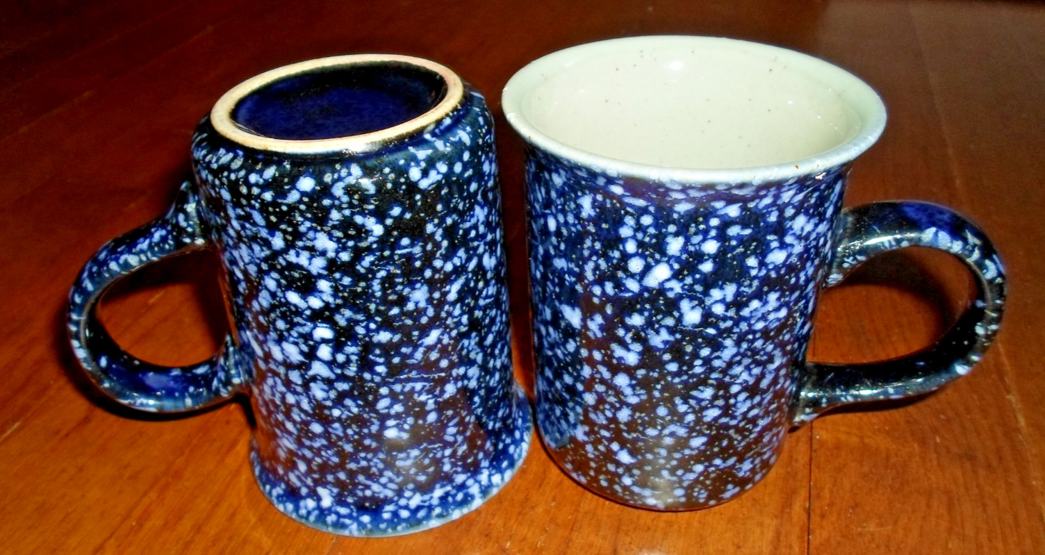 Vintage  OTAGIRI Set (2) Speckled Blue Ceramic Coffee Mugs- Japan- Rare-EC