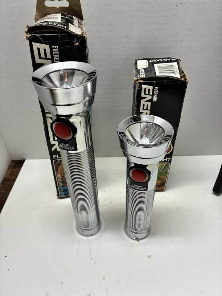 2 80's EVEREADY Captain Chrome Ribbed Flashlights Works Union Carbide MIB tested 2 80's EVEREADY Captain Chrome Ribbed Flashlights Works Union Carbide MIB tested
