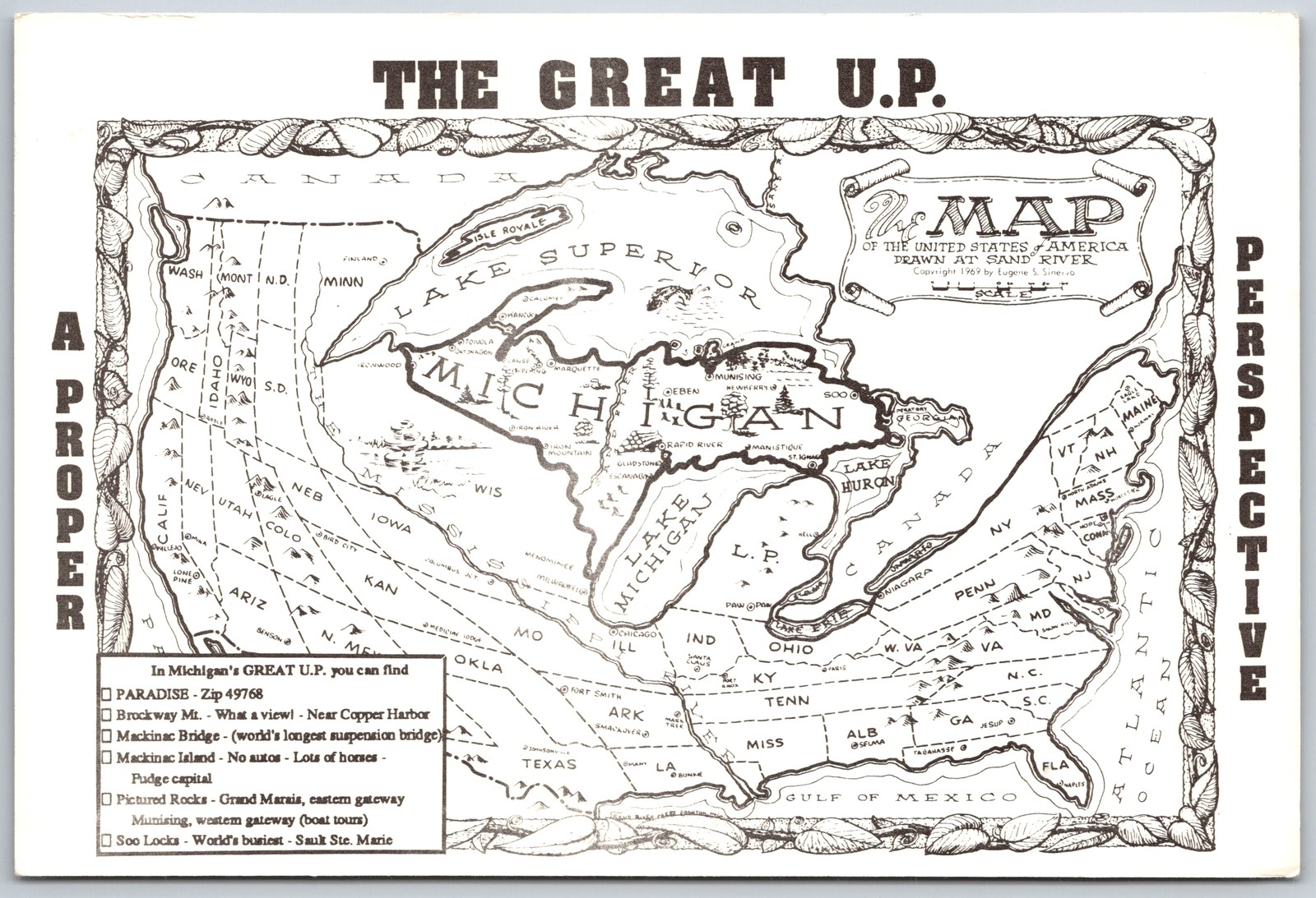Vintage Postcard The Great U.P. Michigan Map Upper Peninsula 1969 Vintage Postcard The Great U.P. Michigan Map Upper Peninsula 1969