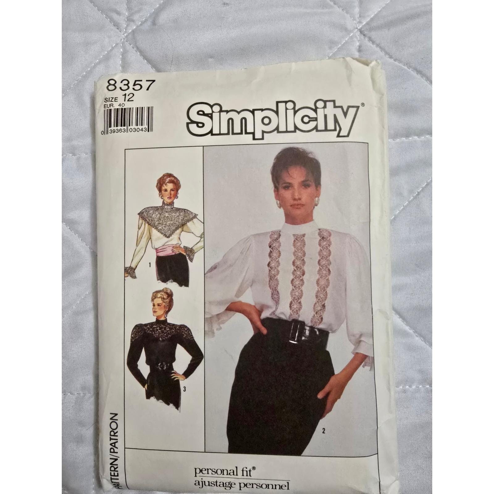 Simplicity 8357 Vintage 80s Misses Blouse Sewing Pattern Lace High Neck Size 12 Simplicity 8357 Vintage 80s Misses Blouse Sewing Pattern Lace High Neck Size 12