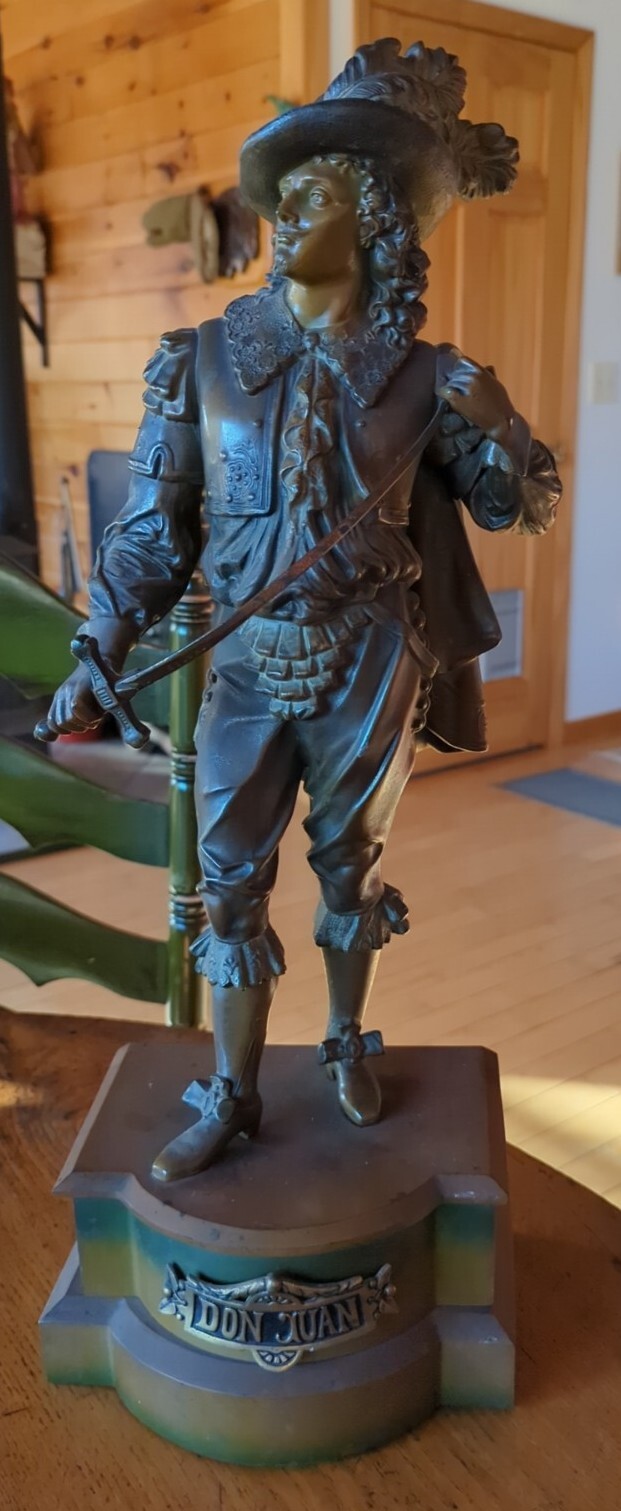 DON JUAN ANTIQUE Brass Bronze STATUE 21.5" TALL On Name Base DON JUAN ANTIQUE Brass Bronze STATUE 21.5" TALL On Name Base