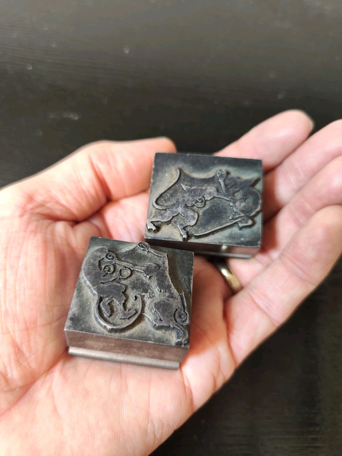Pair of Antique Metal Letterpress Printing Blocks – Boxing Monkeys – Early 1900s Pair of Antique Metal Letterpress Printing Blocks – Boxing Monkeys – Early 1900s