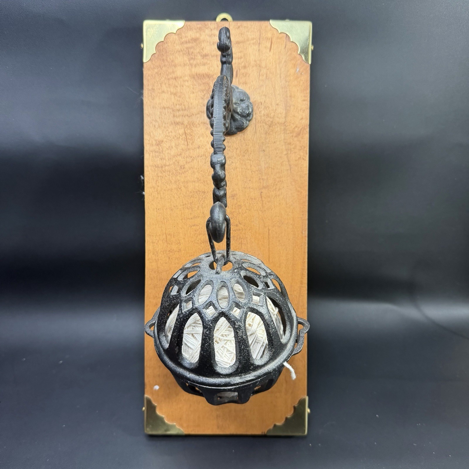 Antique VTG Wall Hanging Cast Iron String Yarn Holder Twine Dispenser Ball w/Rol Antique VTG Wall Hanging Cast Iron String Yarn Holder Twine Dispenser Ball w/Rol