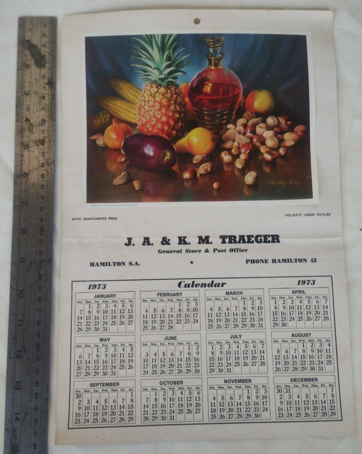 Vintage 1973 Vivian Mansell Vestey Rich Calendar General Store & PO Hamilton Vintage 1973 Vivian Mansell Vestey Rich Calendar General Store & PO Hamilton