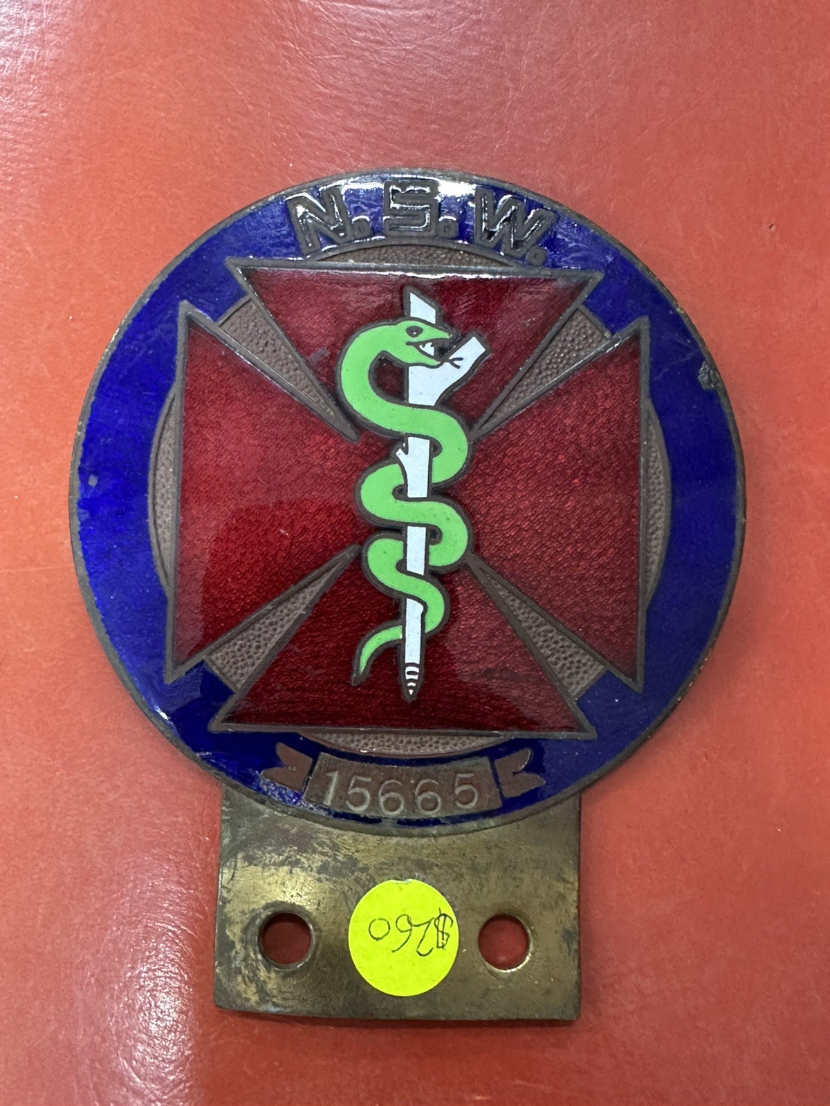 Rare Vintage NSW Medical Doctor Metal Enamel Car Grille Bar Badge 1930’s