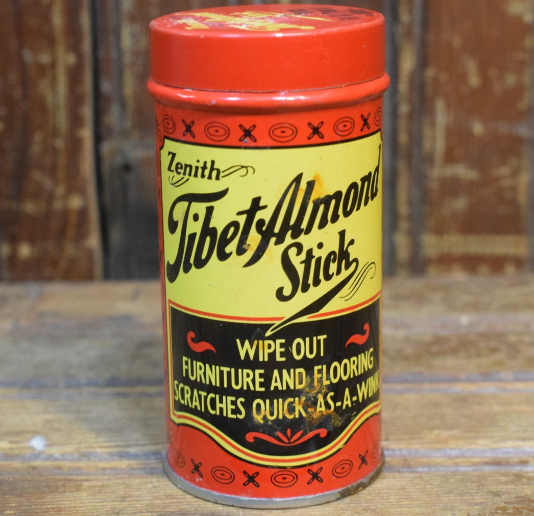 ZENITH TIBET ALMOND RADIO CABINET WOOD SCRATCH REMOVER STICK 1930s VINTAGE TIN ZENITH TIBET ALMOND RADIO CABINET WOOD SCRATCH REMOVER STICK 1930s VINTAGE TIN